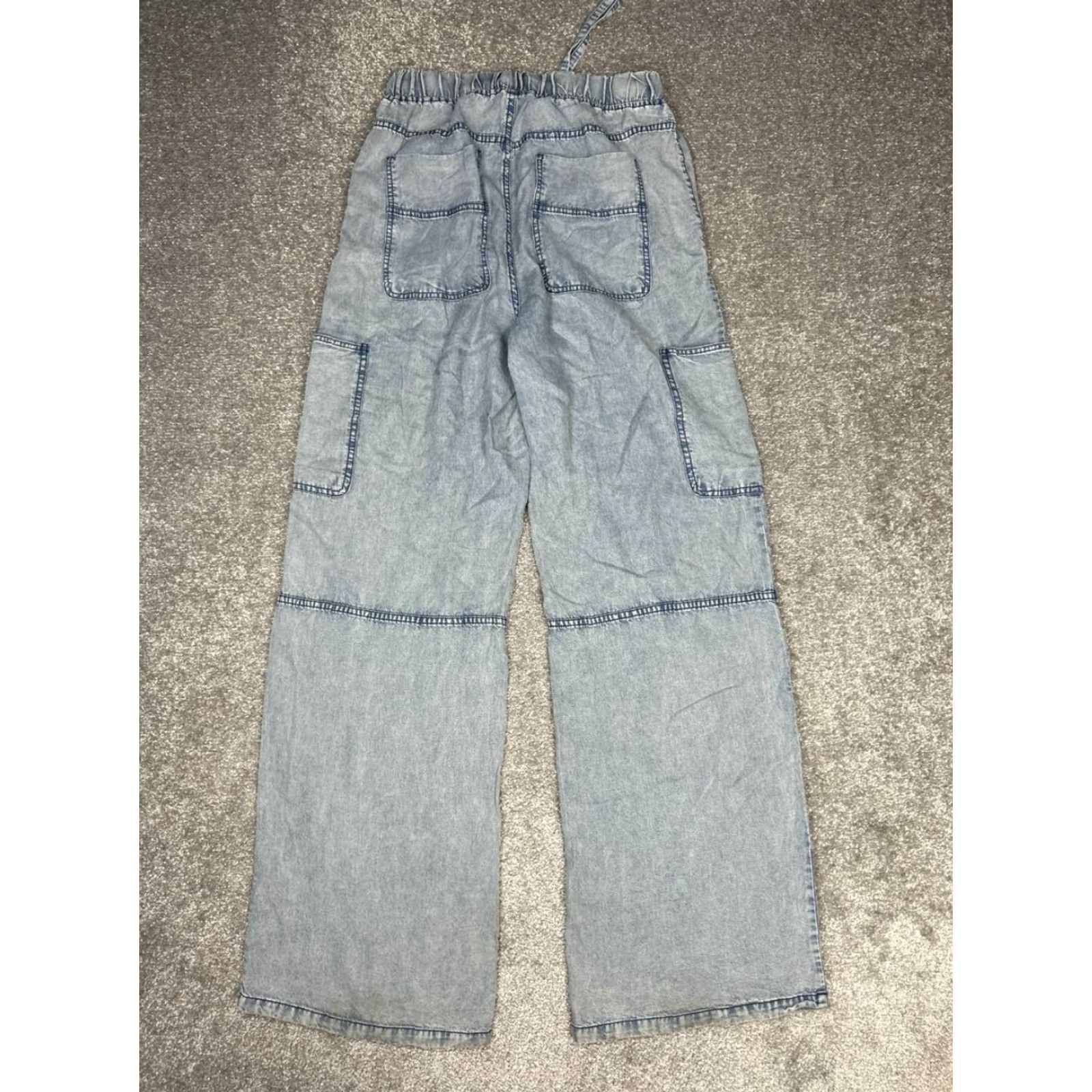 Everlane Everlane Cargo Jeans Women Small Blue Denim Cotton High Rise Wide Leg Drawstring Womens Size 27" / US 4 / IT 40 - 2 Thumbnail