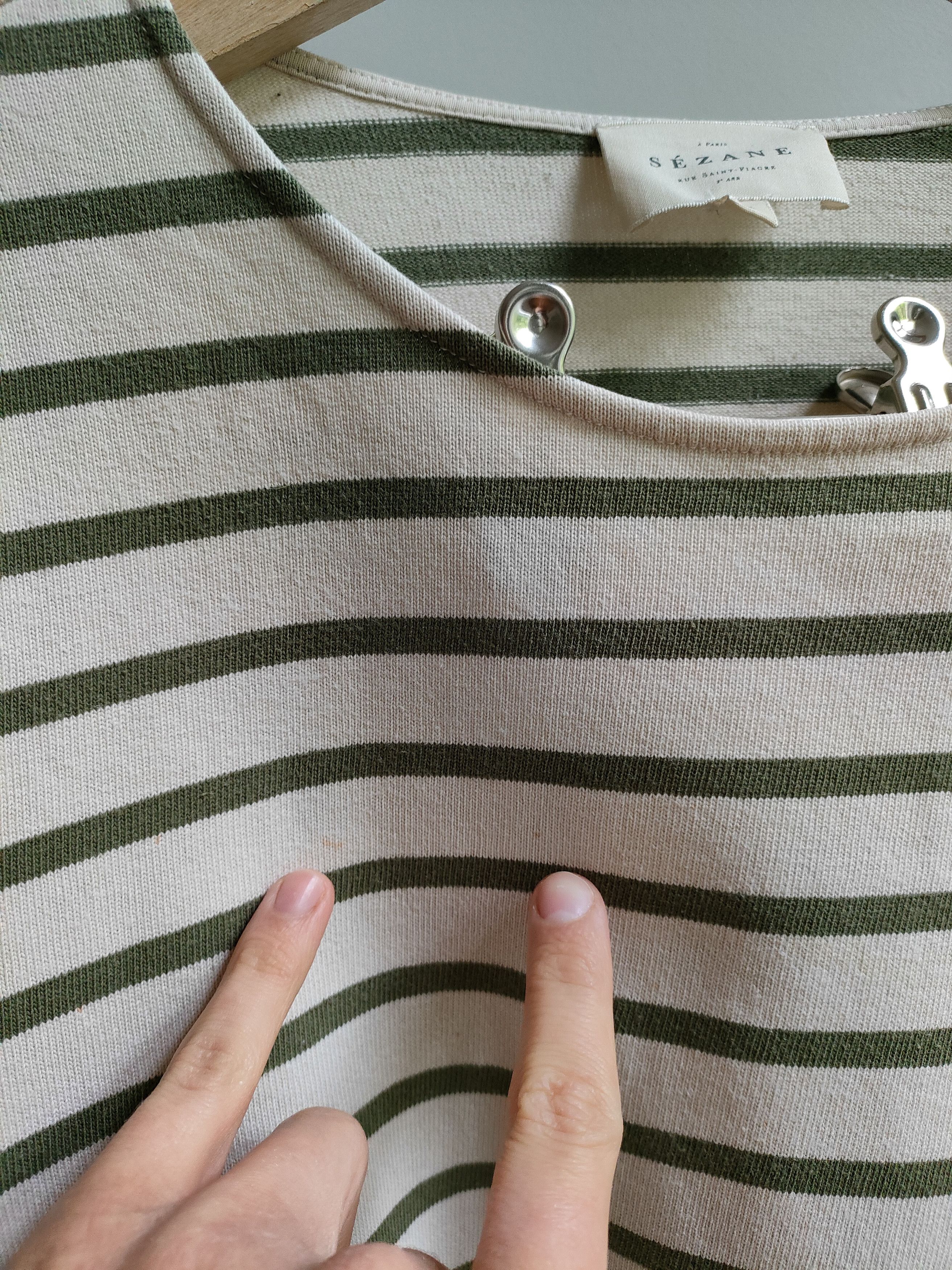 Sezane Sezane ecru & forest green striped top with buttons applique Size M / US 6-8 / IT 42-44 - 4 Thumbnail
