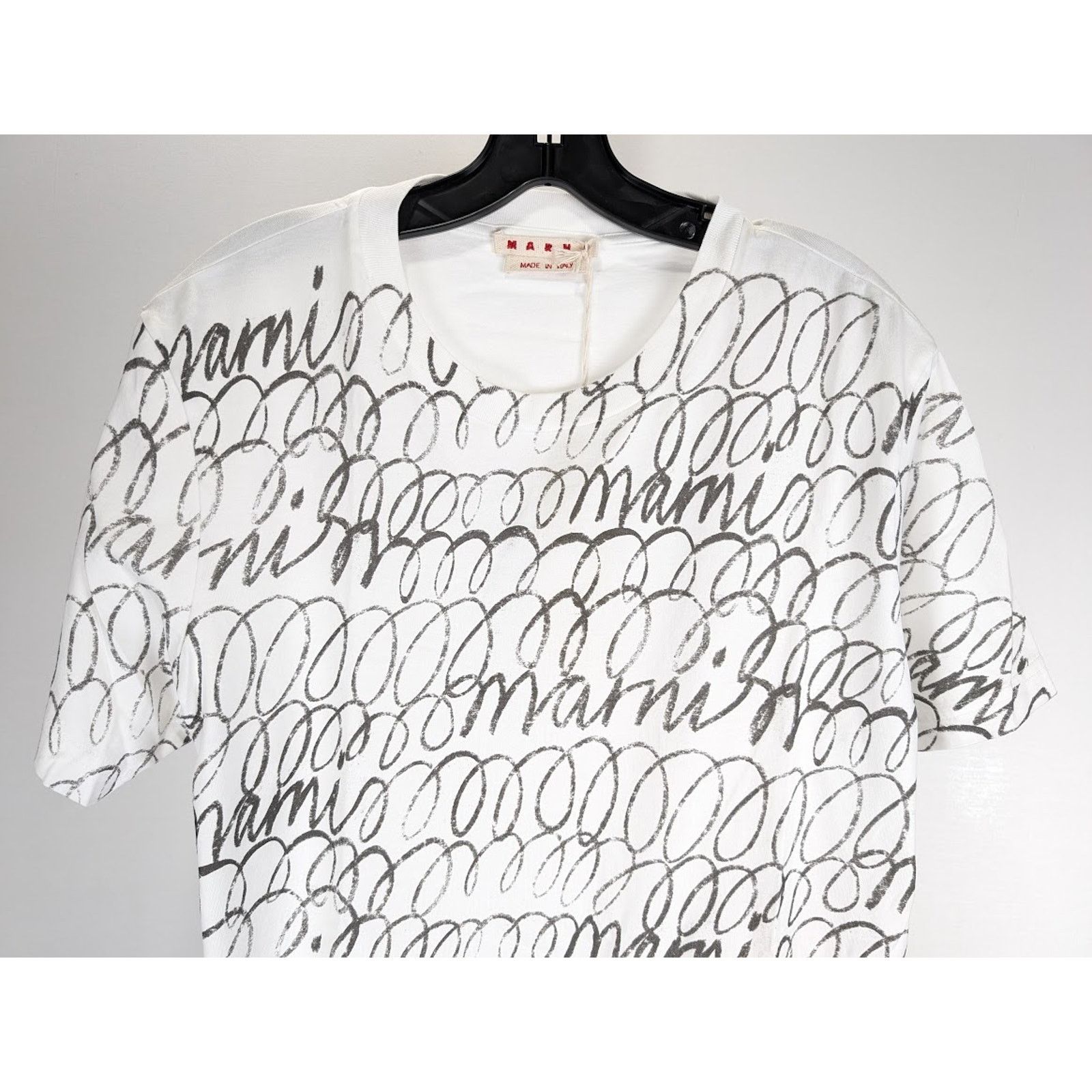 Marni o1rshd1 Scribbled Marni Organic Jersey T-Shirt in Lily White Size US L / EU 52-54 / 3 - 4 Thumbnail