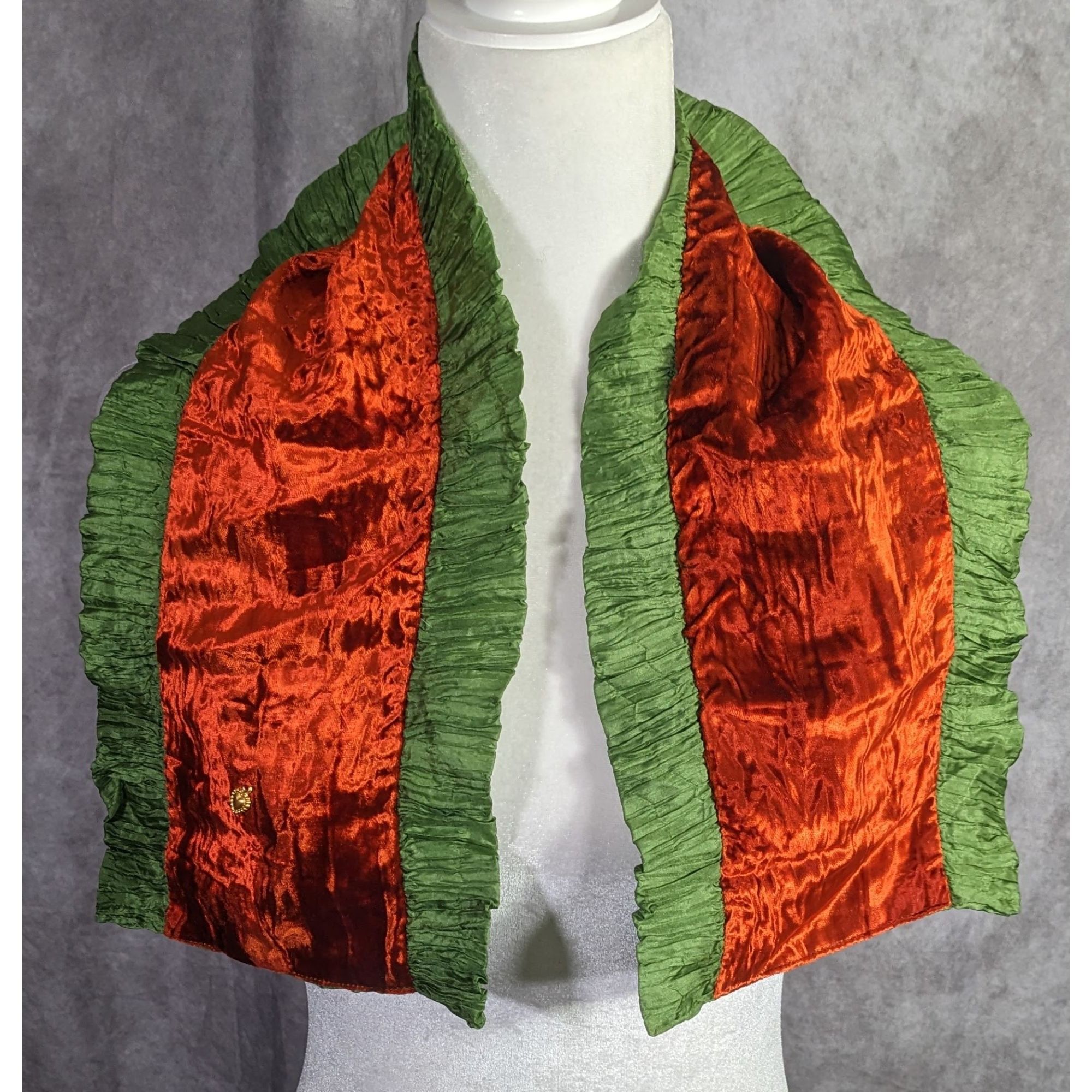 Other Papagena Paris Vintage Orange & Green Velvet Scarf W/Gold He Size ONE SIZE - 12 Thumbnail