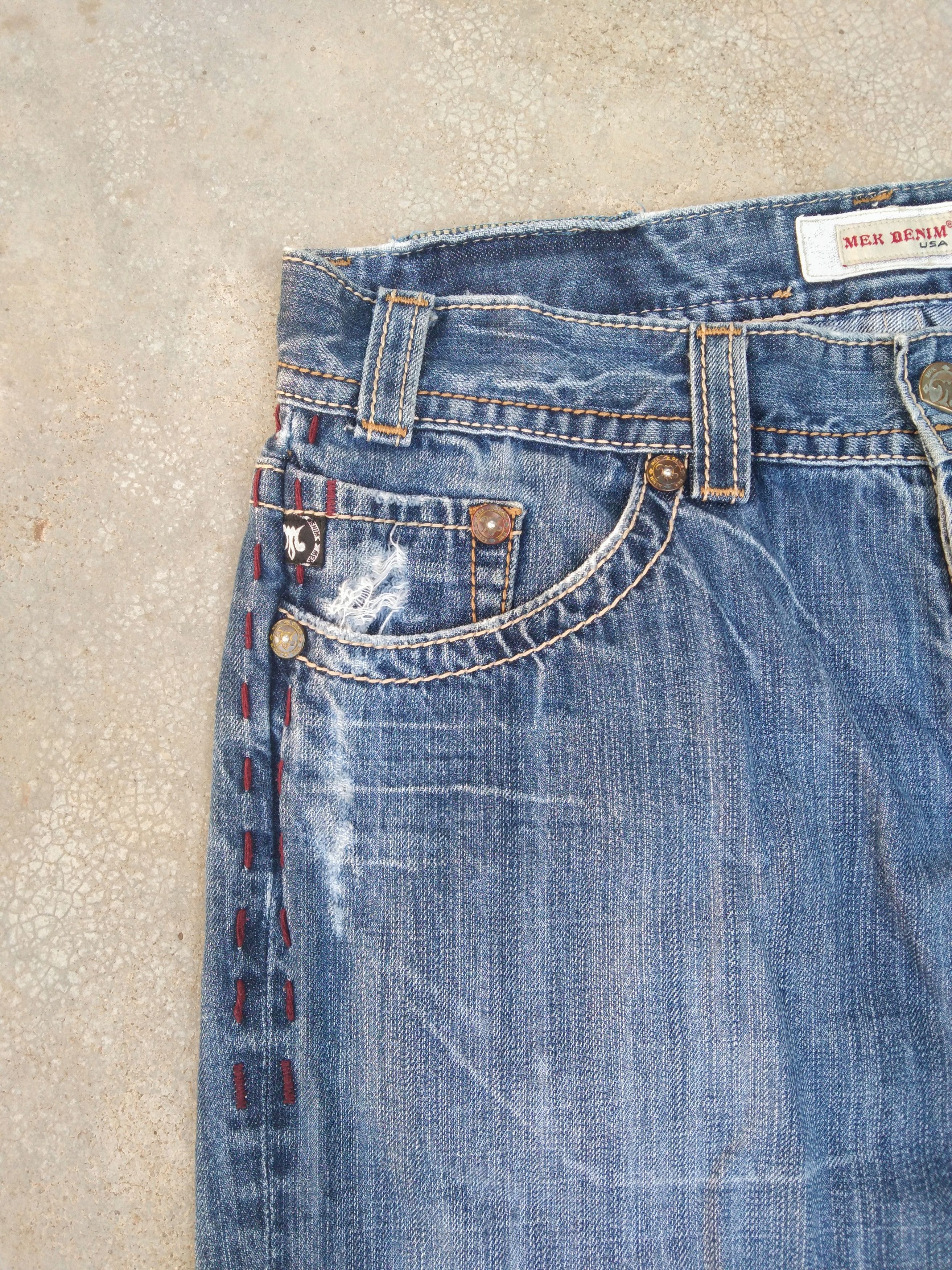 Mek Denim Vintage Mek Denim Faded Blue Washed Boot Cut Jeans 34x32 Size US 34 / EU 50 - 6 Thumbnail