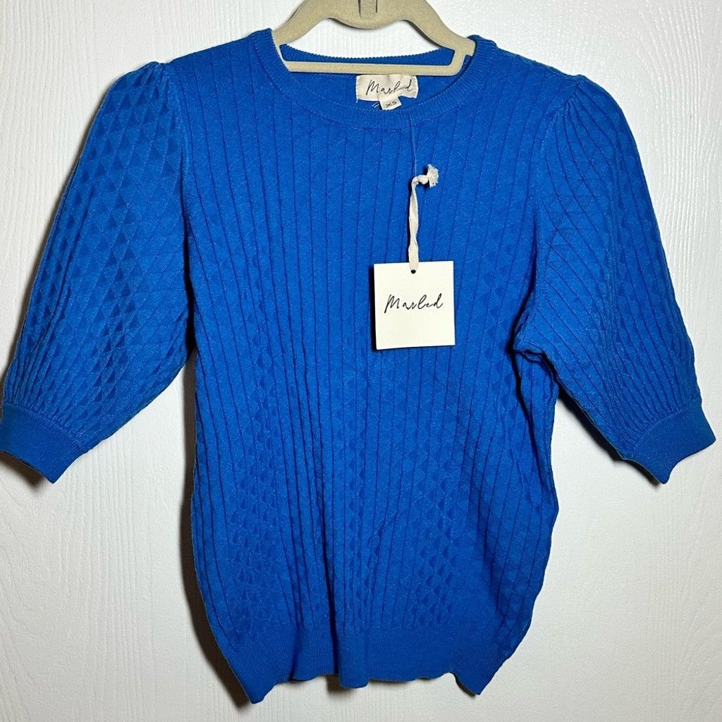 Other Marled by Reunited Clothing Co Royal Blue Cable Knit Sweater Size XS / US 0-2 / IT 36-38 - 1 Thumbnail