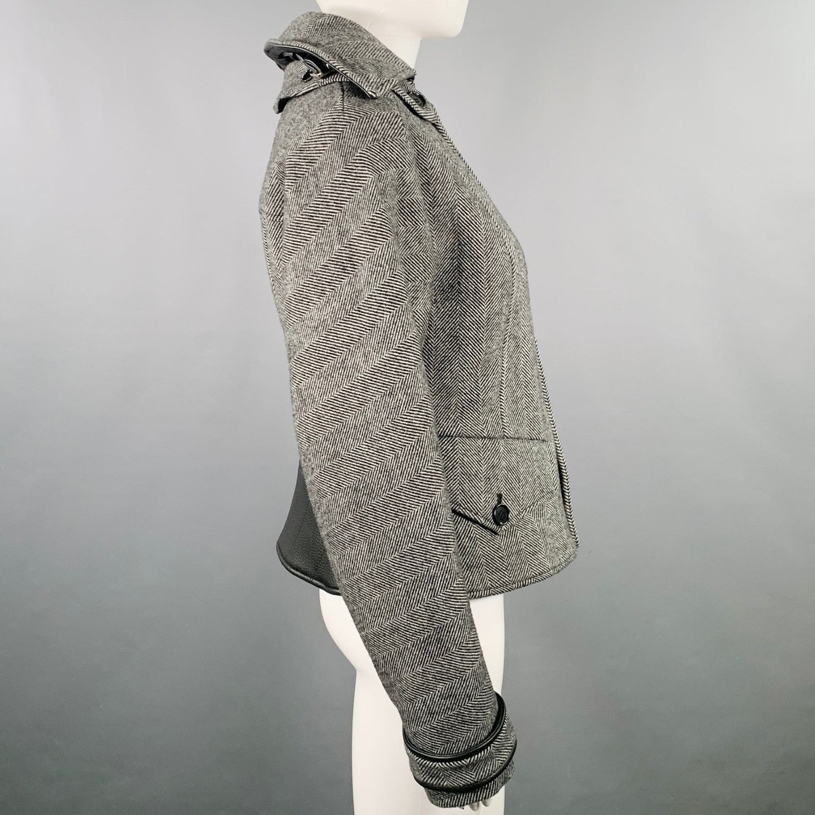 Jonathan Simkhai XS Black Cream Wool Blend Herringbone Jacket Size XS / US 0-2 / IT 36-38 - 3 Thumbnail