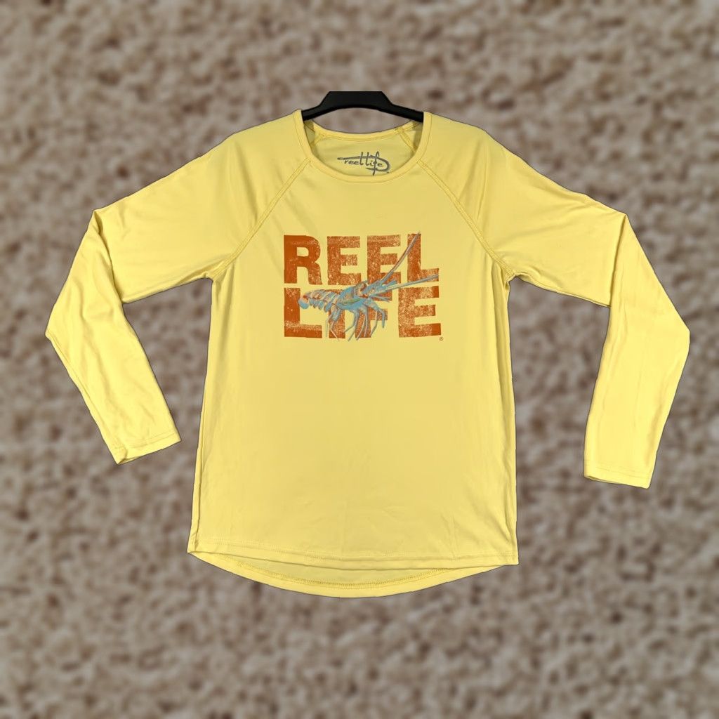 Alife Reel Life Shirt Womens Medium Yellow Long Sleeve 100% Polyester Lobster Fishing Size M / US 6-8 / IT 42-44 - 1 Thumbnail