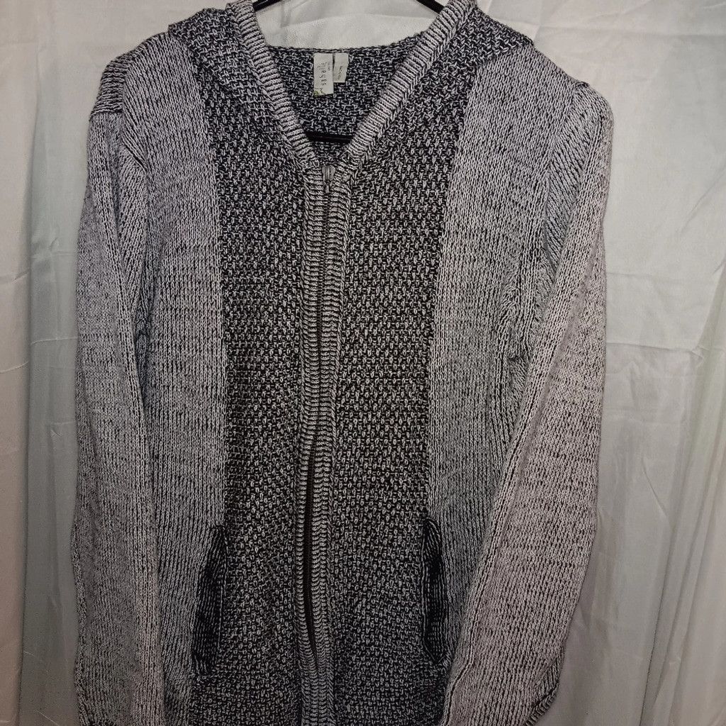 Sahara Club Sahalie, black/gray sweater jacket, womens Large, EUC Size L / US 10 / IT 46 - 1 Thumbnail