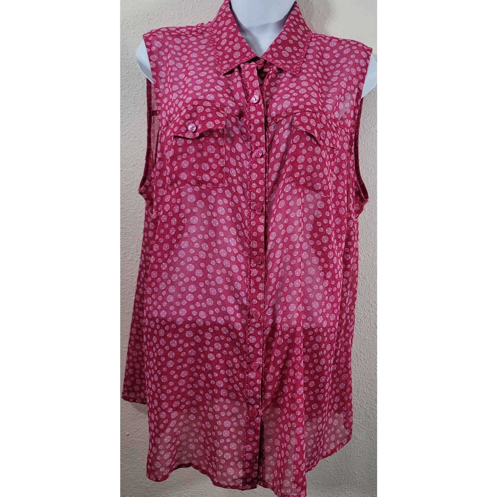 Other Dressbarn Pink Polka Dots Sleeveless Button Up Top 2X Plus Size XXL / US 16-18 / IT 52-54 - 1 Thumbnail
