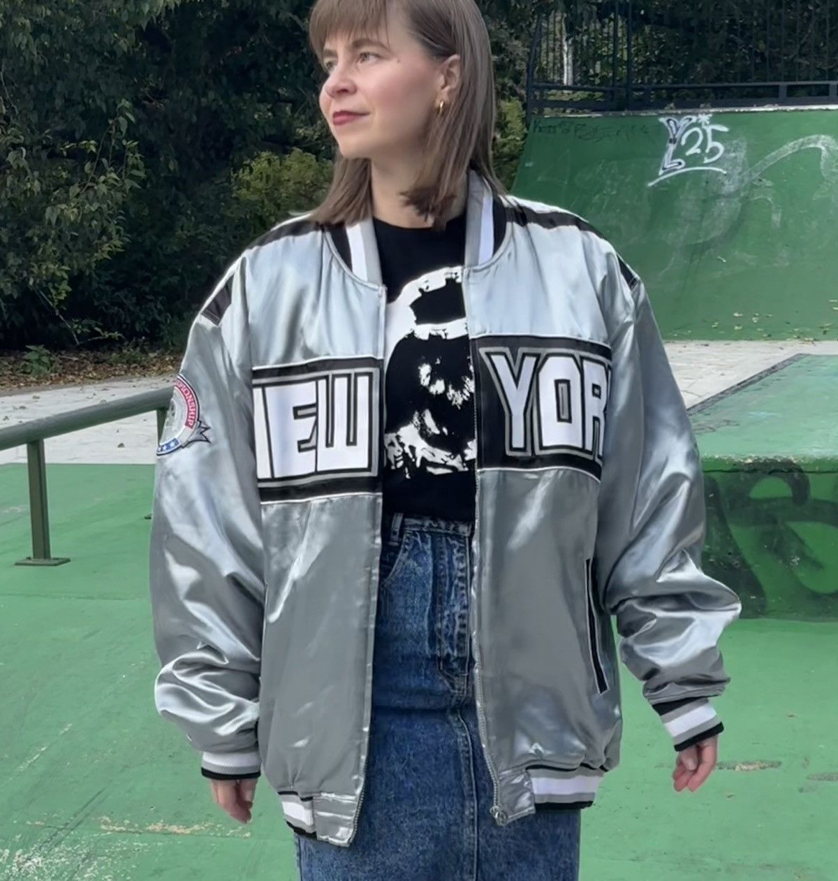 Vintage 90s Vintage Bomber Puffer Silver Satin in size XL Size US XL / EU 56 / 4 - 9 Thumbnail
