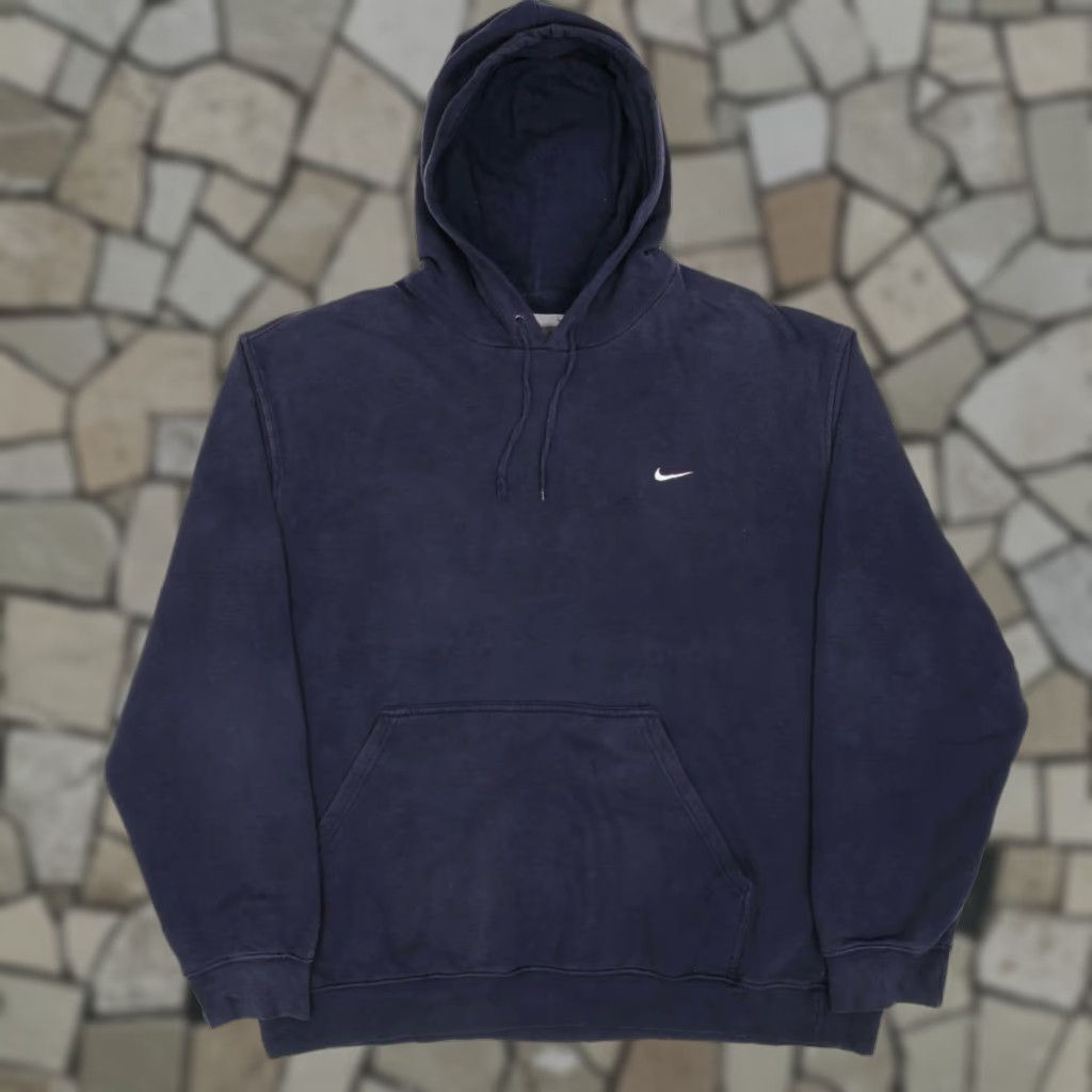 VINTAGE Nike Classic Swoosh Navy Hoodie Sweatshirt 2000S Size 2XL