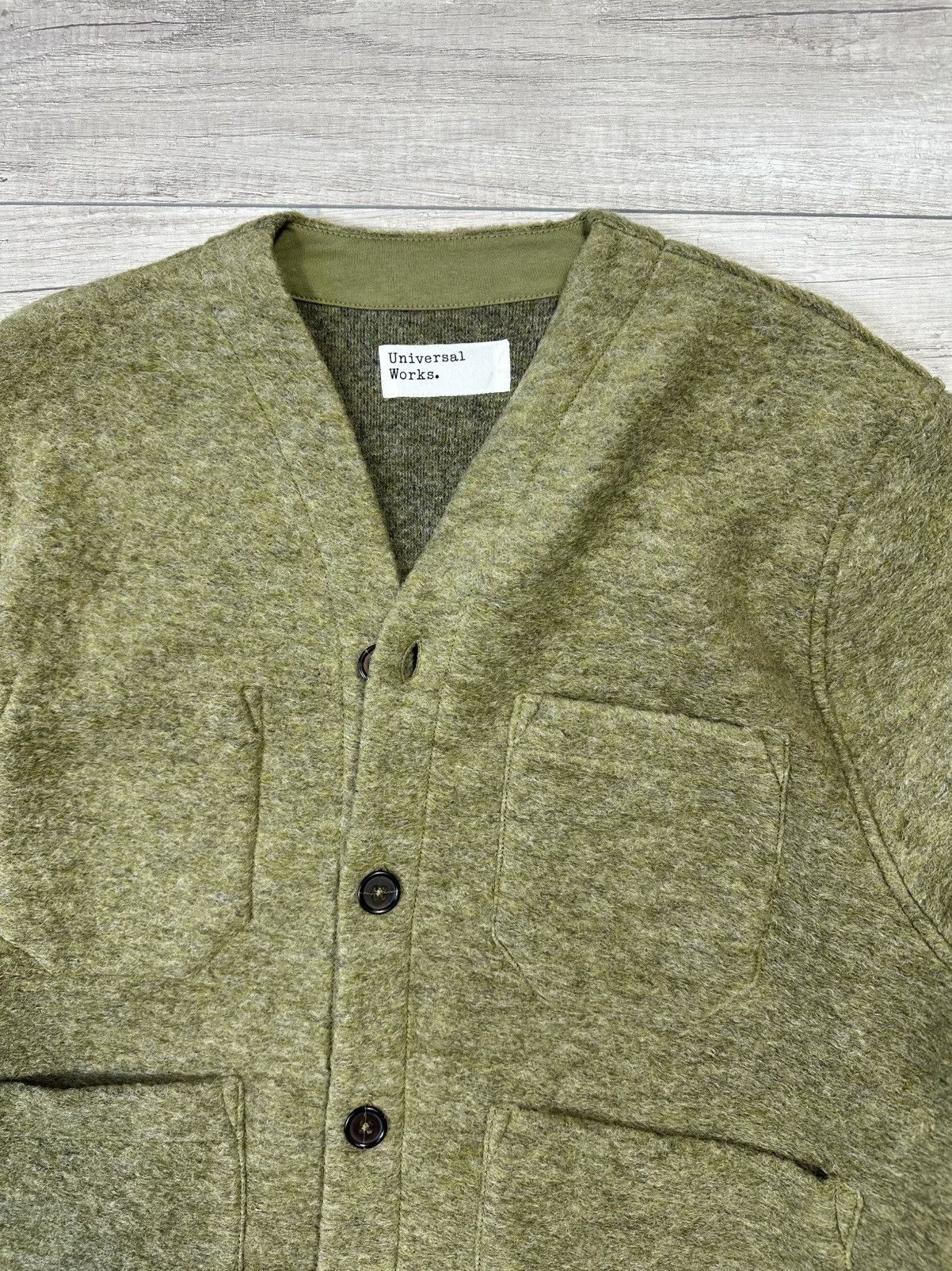 Universal Works Universal Works Cardigan Light Olive Wool Fleece Size US M / EU 48-50 / 2 - 3 Thumbnail