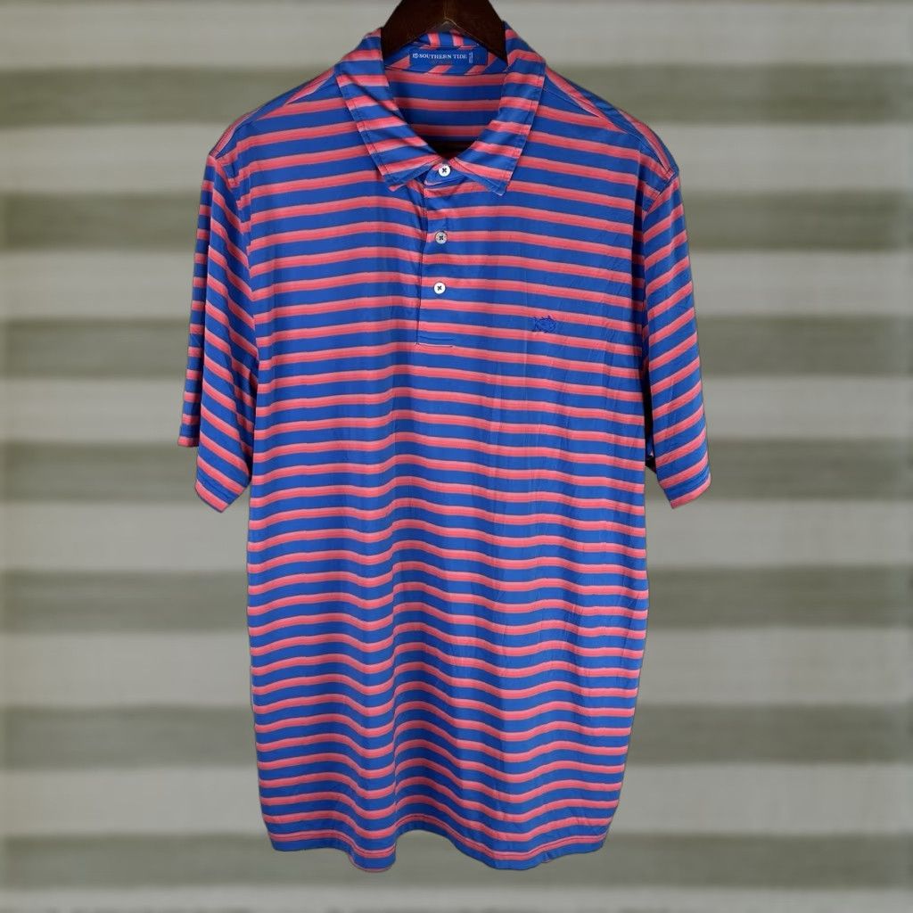 Southern Tide Southern Tide Polo Shirt Men’s XL Meridian Blue T3 Tide To Trail Striped Short Sleeve Pullover Collared Logo Blended Fabric Regular Size US XL / EU 56 / 4 - 1 Thumbnail