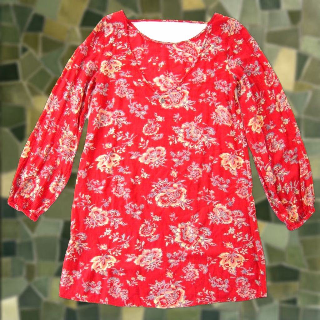 Billabong Billabong Tunic Shirt Smock Dress M Pink Floral 100% Rayon Long Sleeve Women's Size M / US 6-8 / IT 42-44 - 1 Thumbnail
