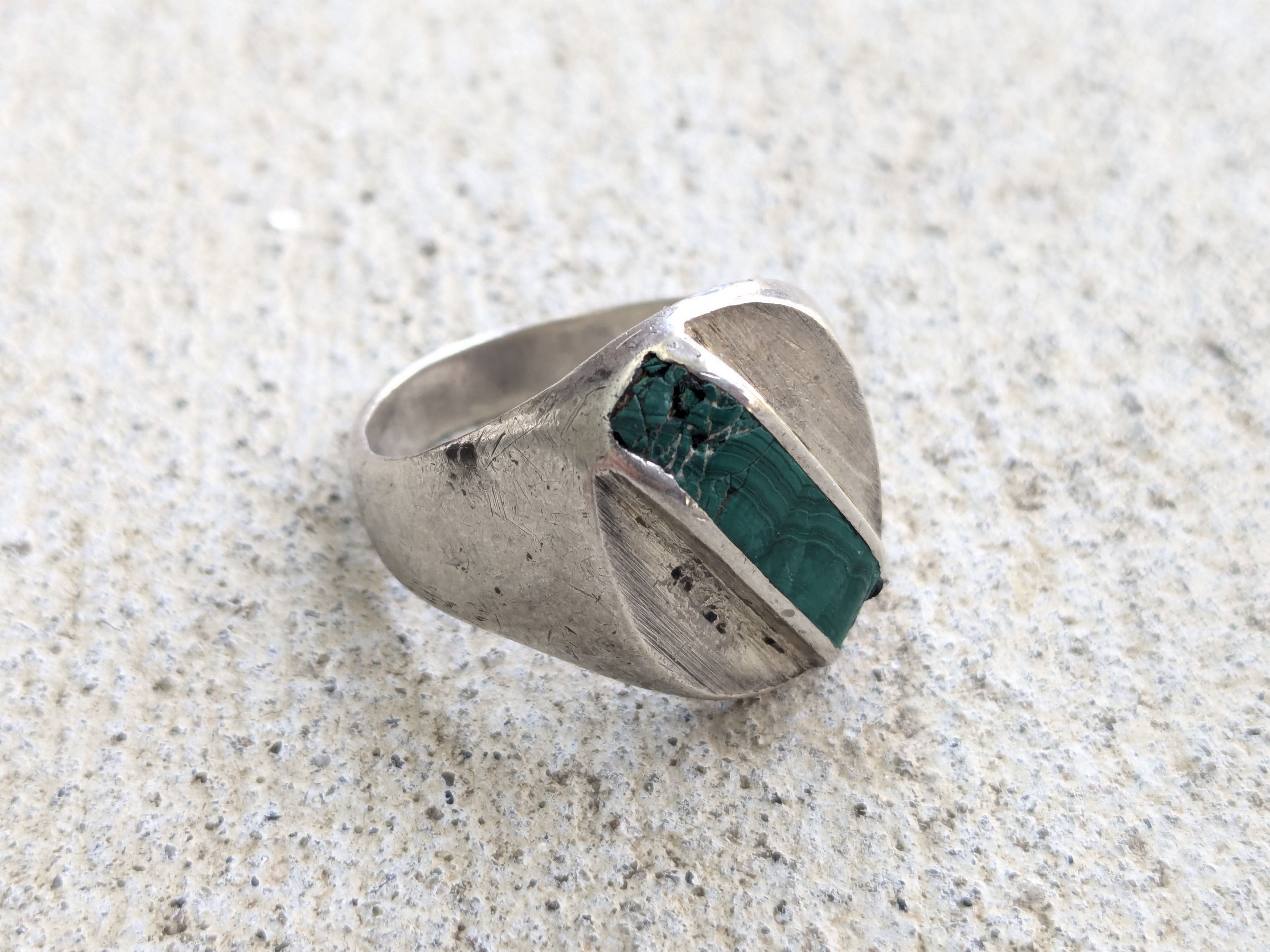 Jewelry Vintage Sterling Silver Ring Green Malachite Taxco 13.25 Size ONE SIZE - 3 Thumbnail