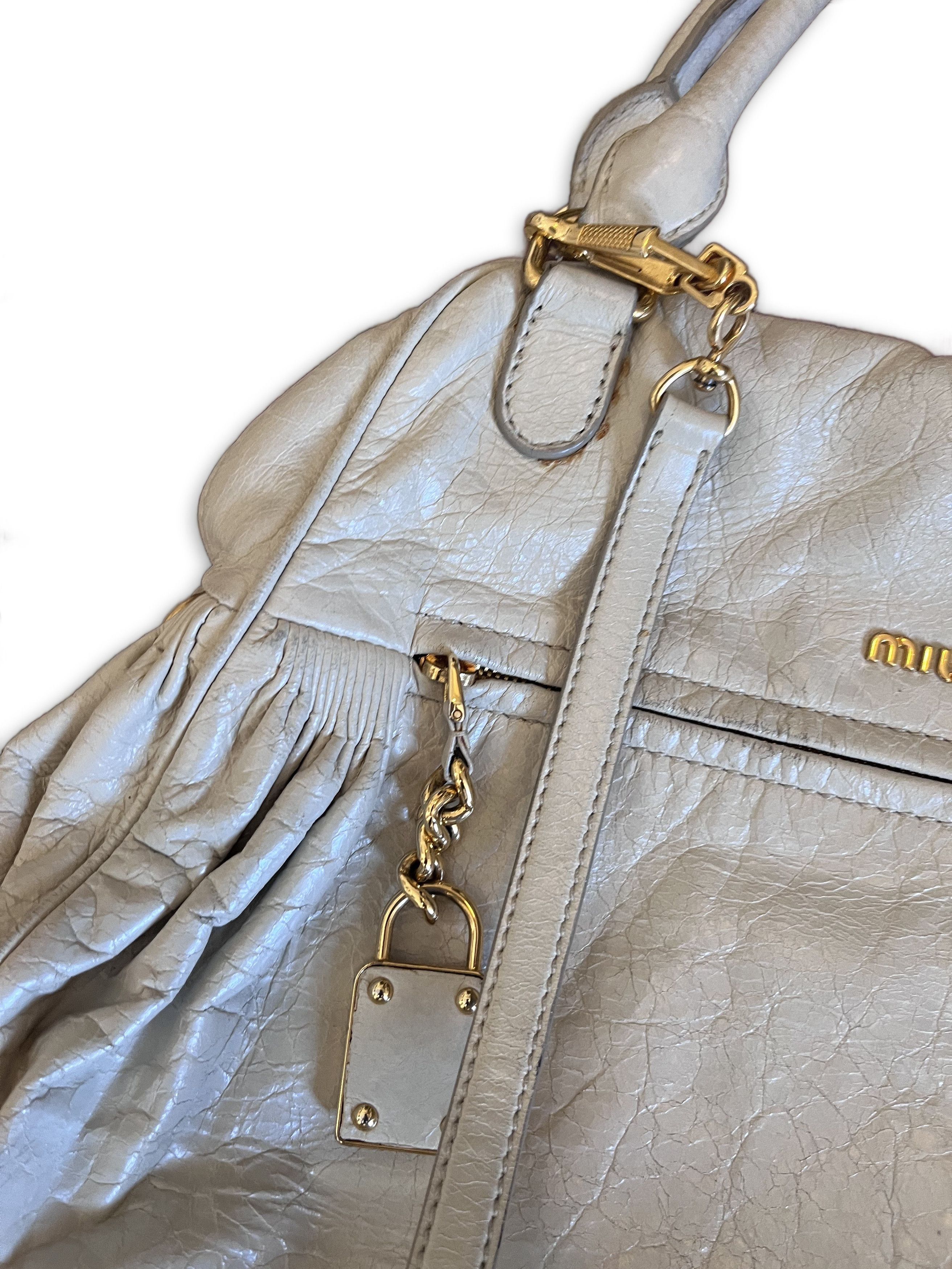 Miu Miu Miu Miu - Crinkled Leather Cream Gold-Tone HW Preloved Size ONE SIZE - 2 Thumbnail