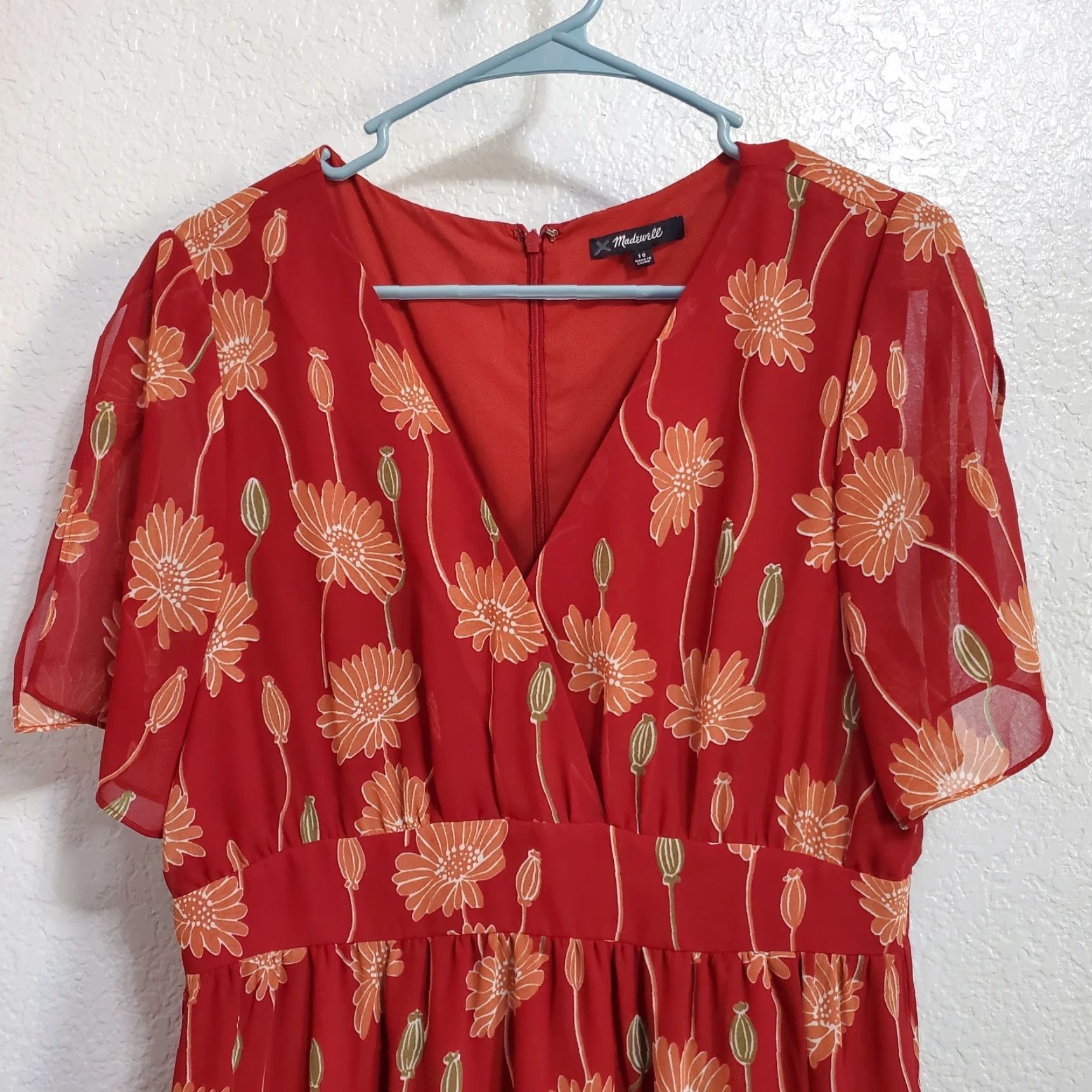Madewell Madewell Maxi Dress Women 10 Red Sunflower Tulip Sleeve Flowy Maxi Feminine Boho Dress Size L / US 10 / IT 46 - 4 Thumbnail