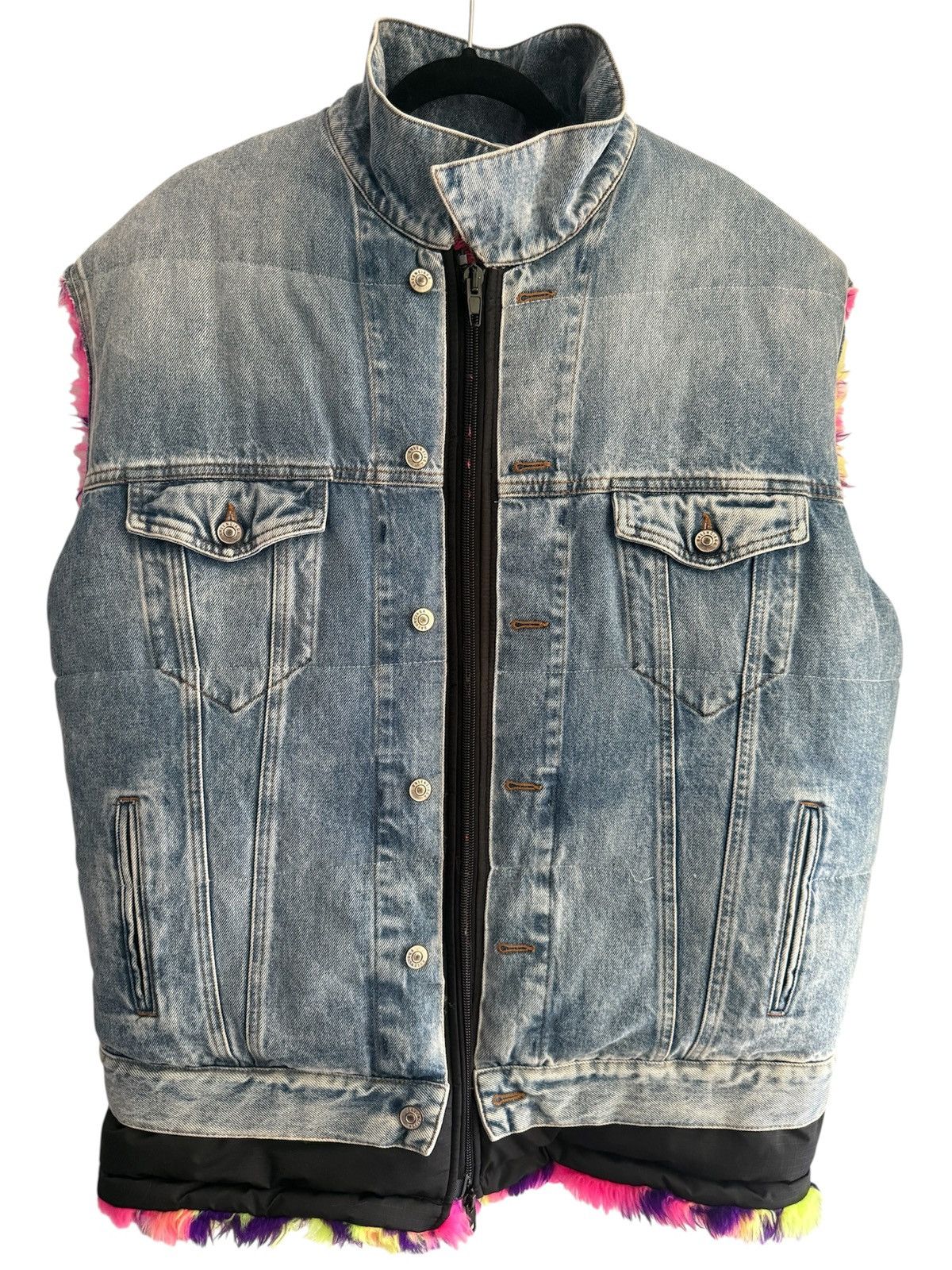 Balenciaga Balenciaga Neon Fur Lined Denim Vest Size US S / EU 44-46 / 1 - 2 Thumbnail