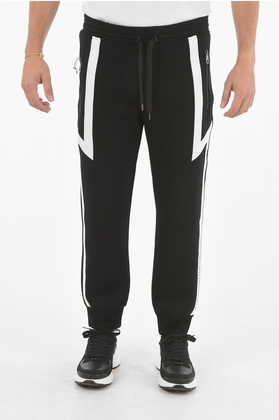 image of Neil Barrett Neoprene Skinny Fit Modernist Thunderbolt Joggers in Black, Men's (Size 31)