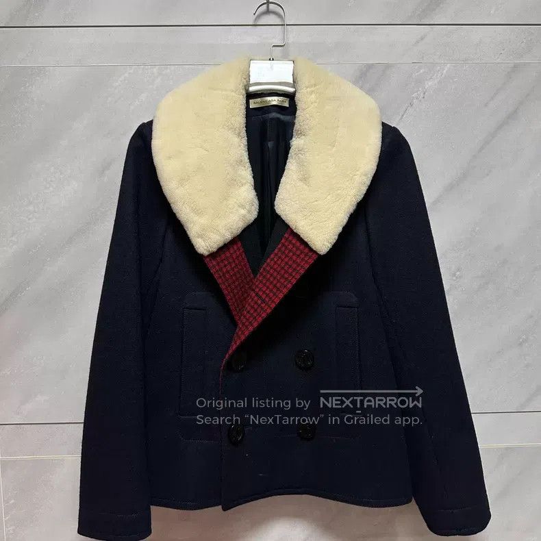 Balenciaga Balenciaga Navy Blue Collar Wool Coat Size XS / US 0-2 / IT 36-38 - 1 Thumbnail