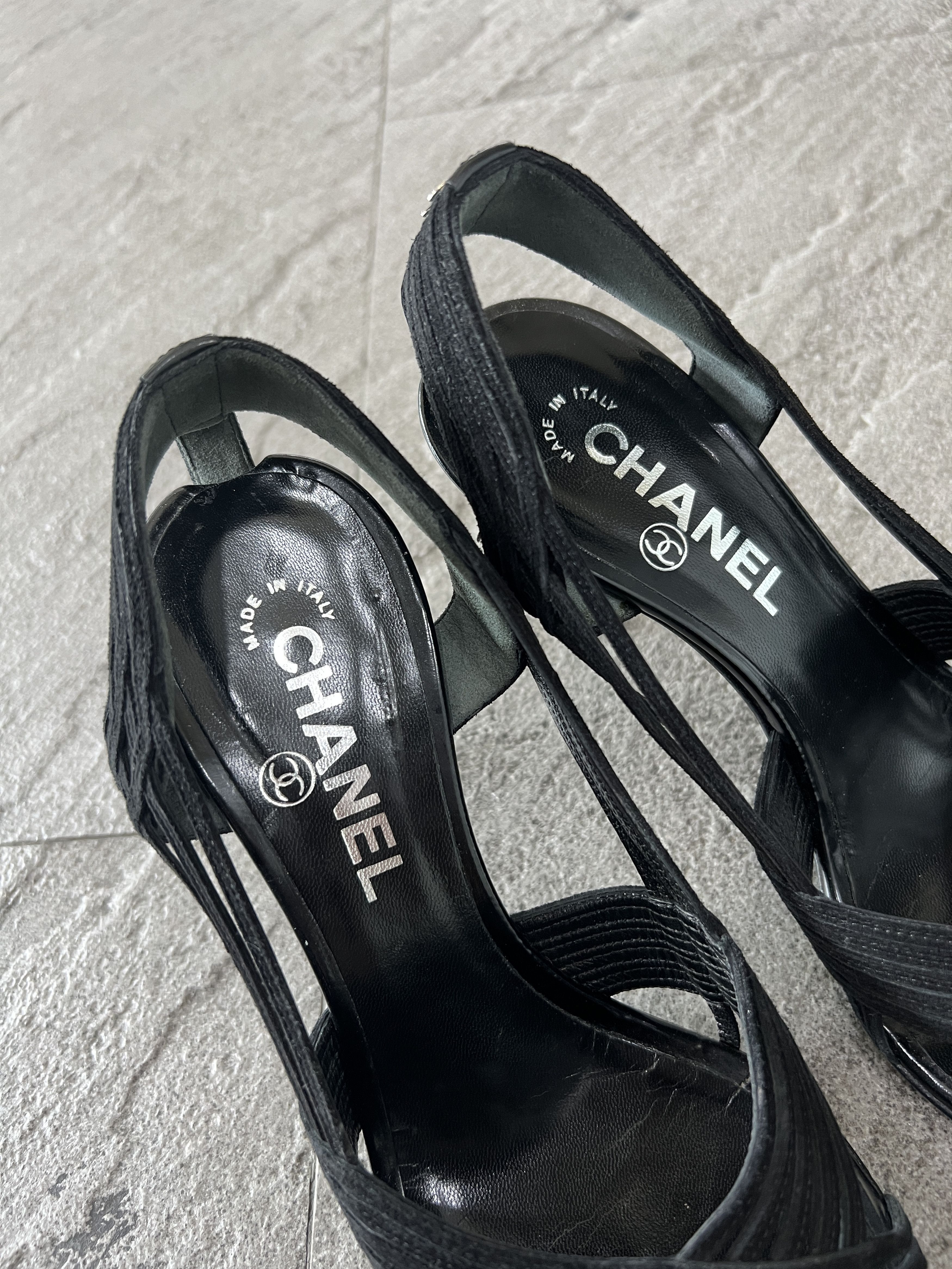 Chanel Chanel Black Strappy Slingback Heels CC Logo EU37 Size US 7 / IT 37 - 7 Thumbnail