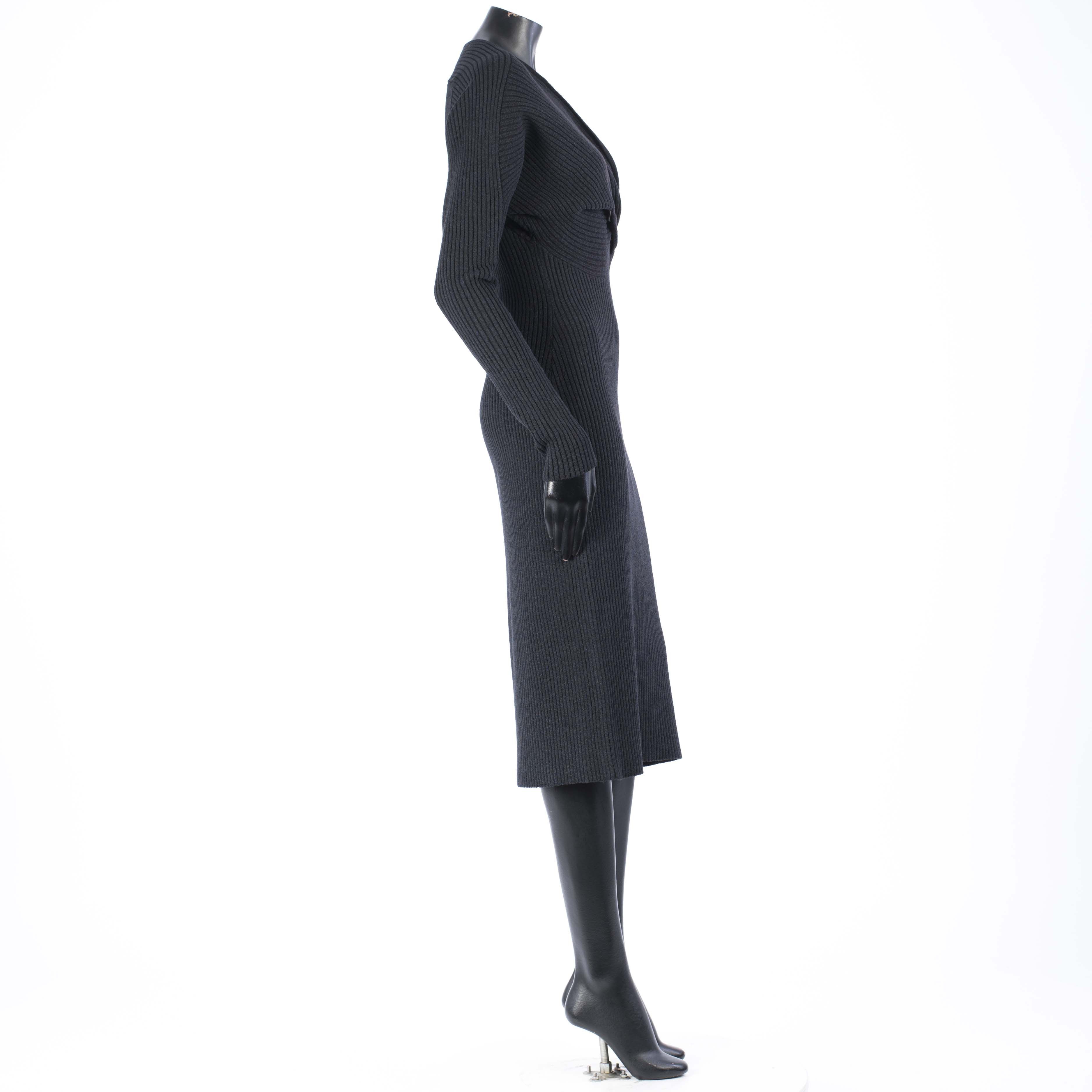 Bottega Veneta Knit Dress With Twisted Neckline In Black Silk & Wool Blend Size S / US 4 / IT 40 - 7 Thumbnail