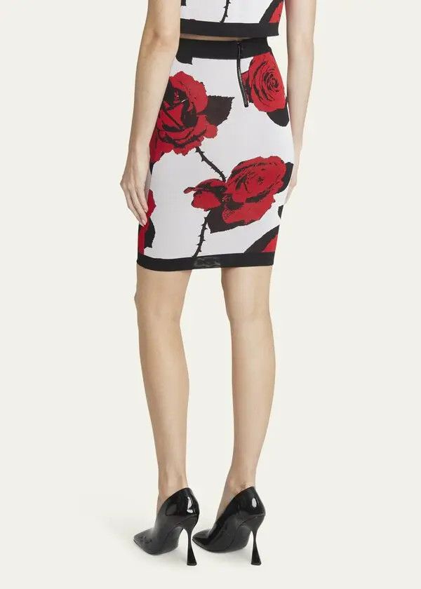 Balmain o1s1wg110825 Floral Jacquard Midi Skirt in Multicolor Size 28" / US 6 / IT 42 - 6 Thumbnail