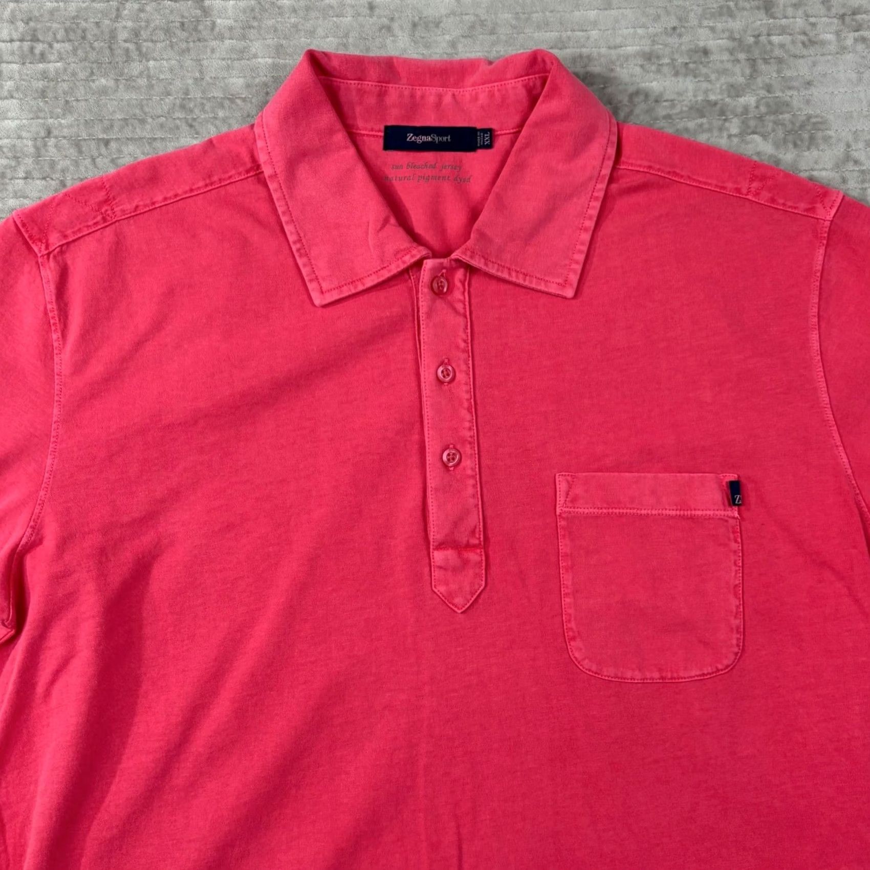 Vintage VINTAGE Zegna Sport Polo Shirt Pink Sun Bleached Jersey Cotton Short Sleeve Big & Tall 2X Mens Size US XXL / EU 58 / 5 - 2 Thumbnail
