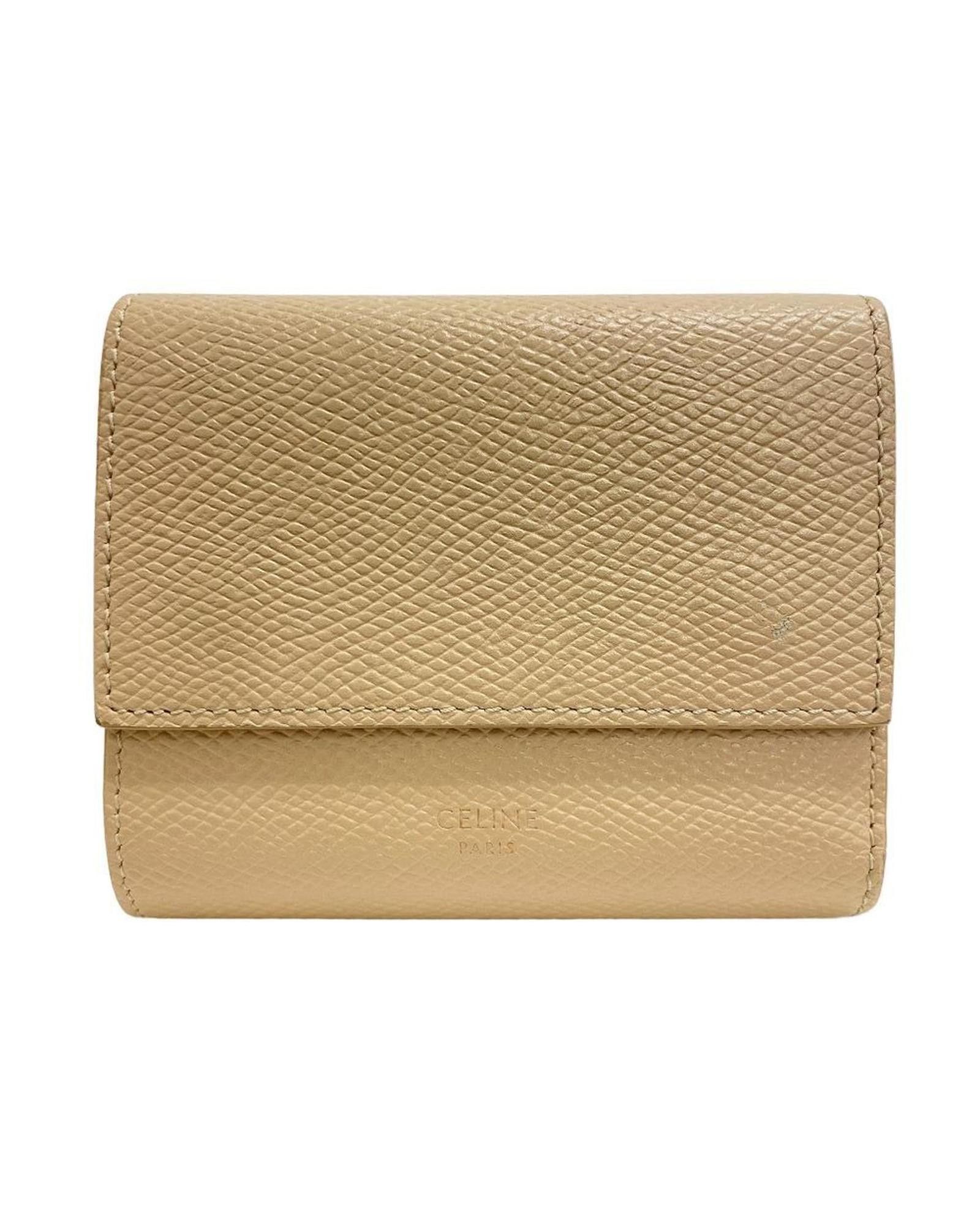 image of Celine Beige Leather Tri-Fold Wallet, Women's