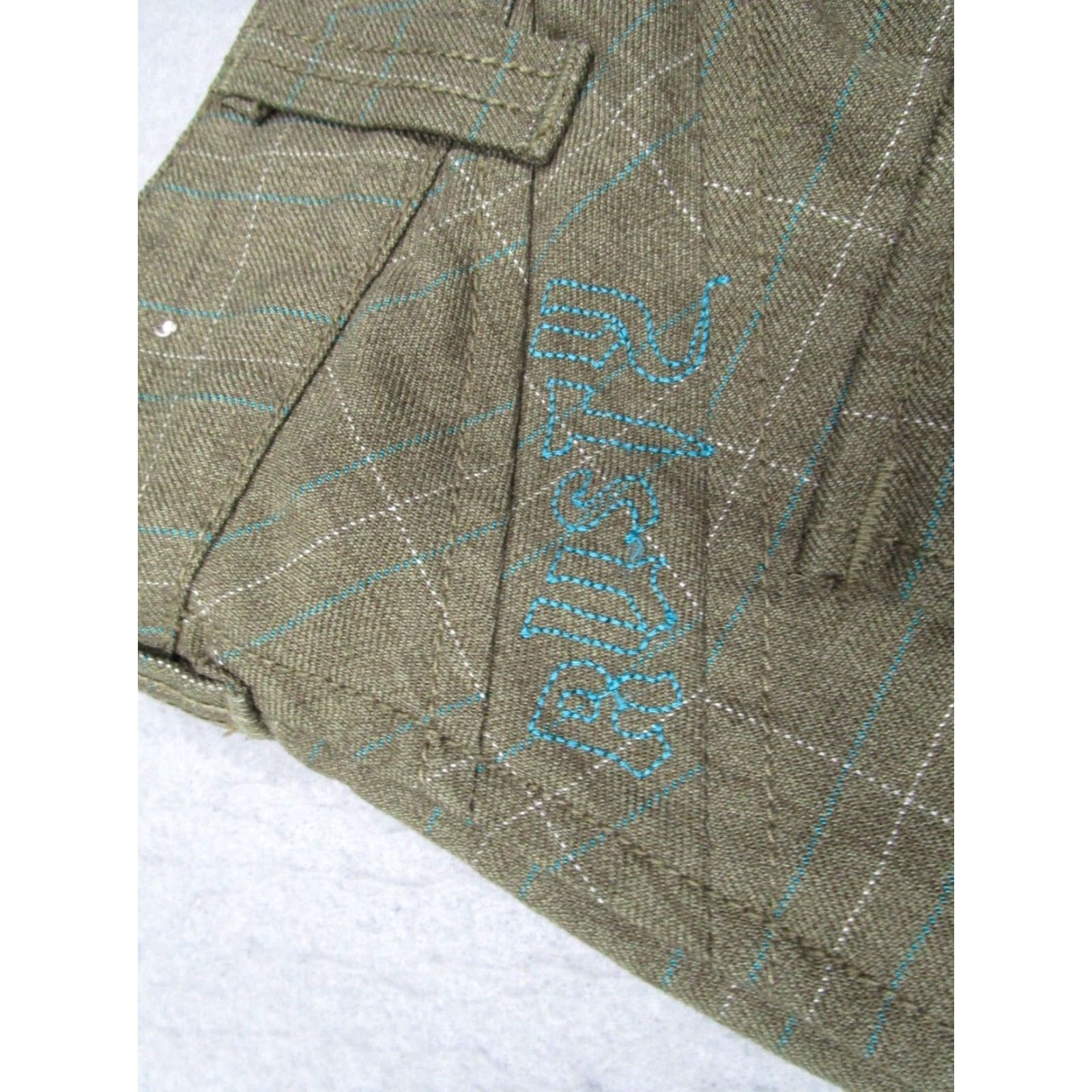 Rusty VINTAGE Rusty Men's Green Check Cargo Shorts 33 5-Pocket Logo Back Embroidered Polyester Blend India Casual Travel Size US 33 - 3 Thumbnail