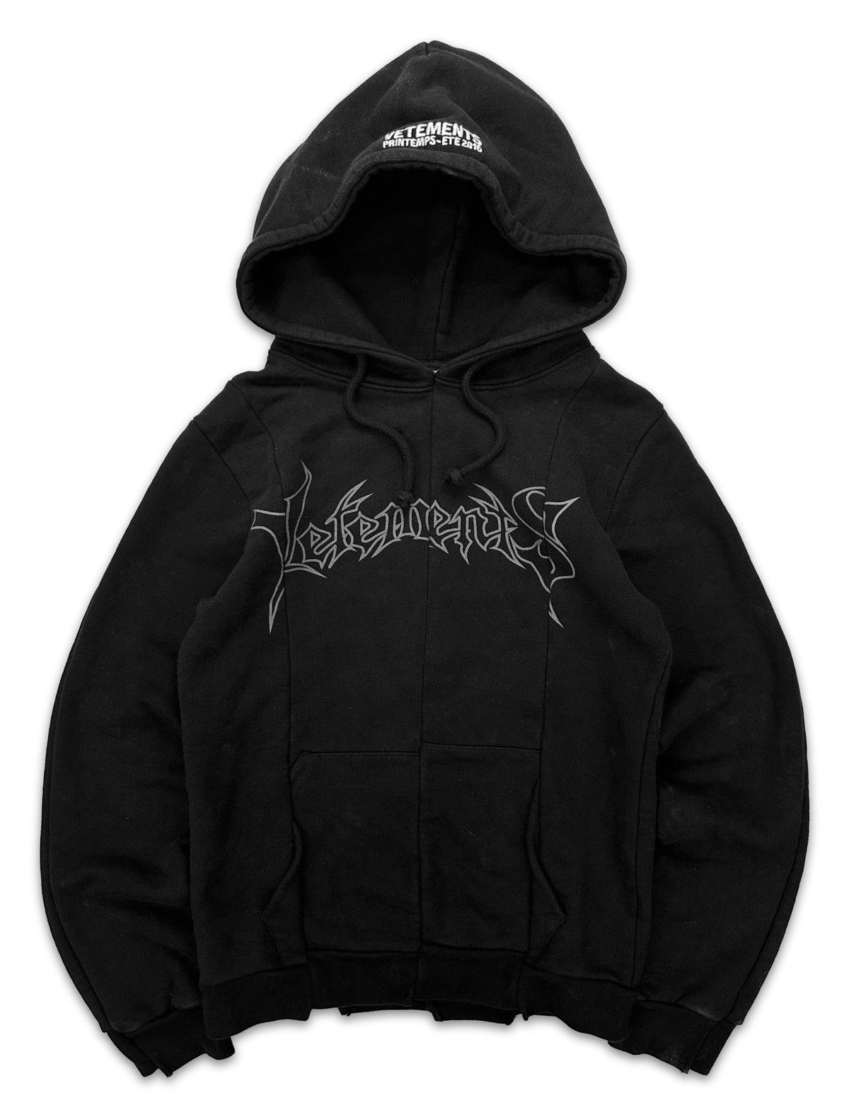 image of Vetements Ss16 Vêtements ‘Metal’ Logo Black Split Reconstructed Hoodie, Men's (Size XS)