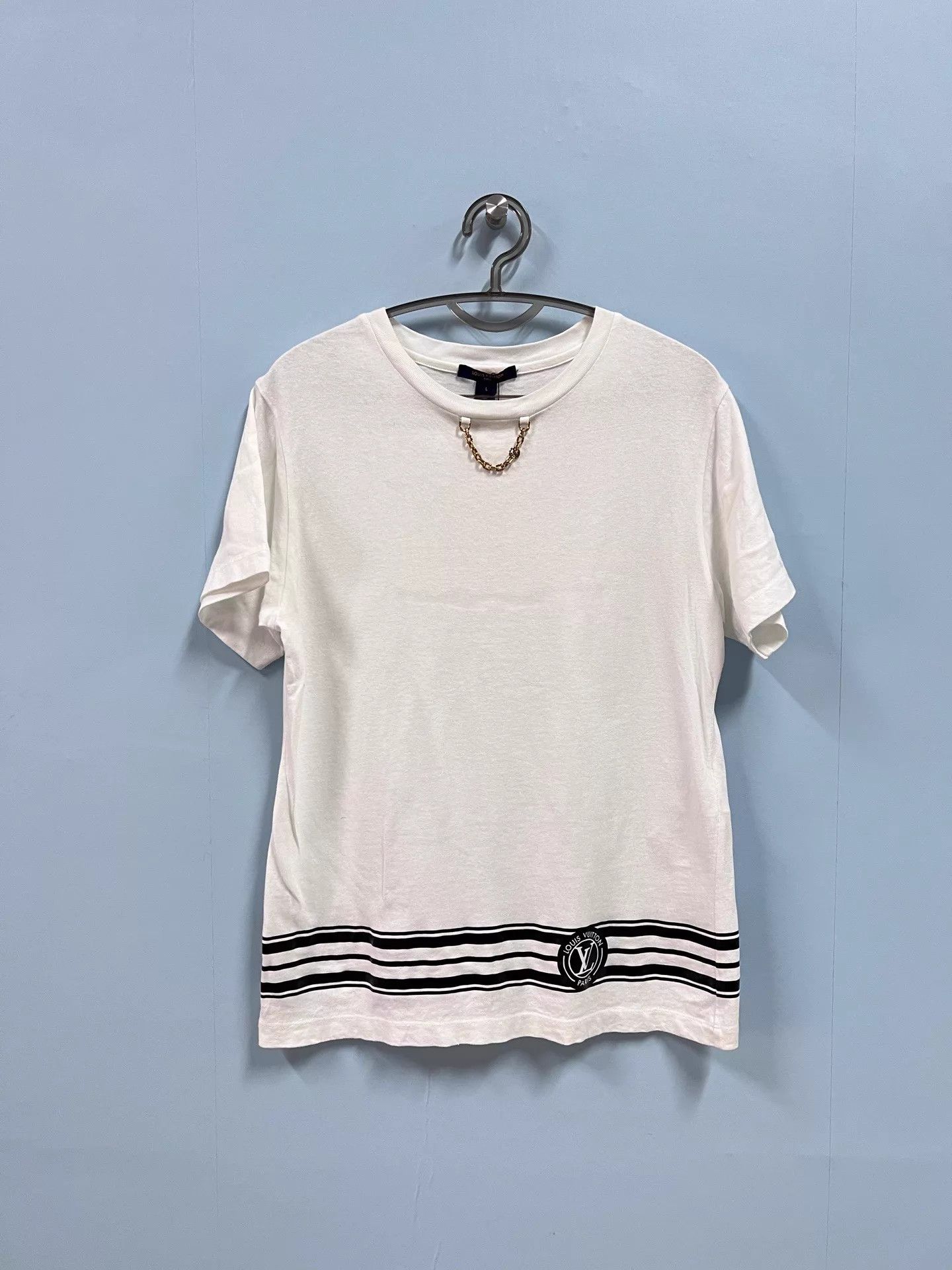 Louis Vuitton Louis Vuitton 99 New White Chain Striped Short Sleeve L Size L / US 10 / IT 46 - 1 Thumbnail