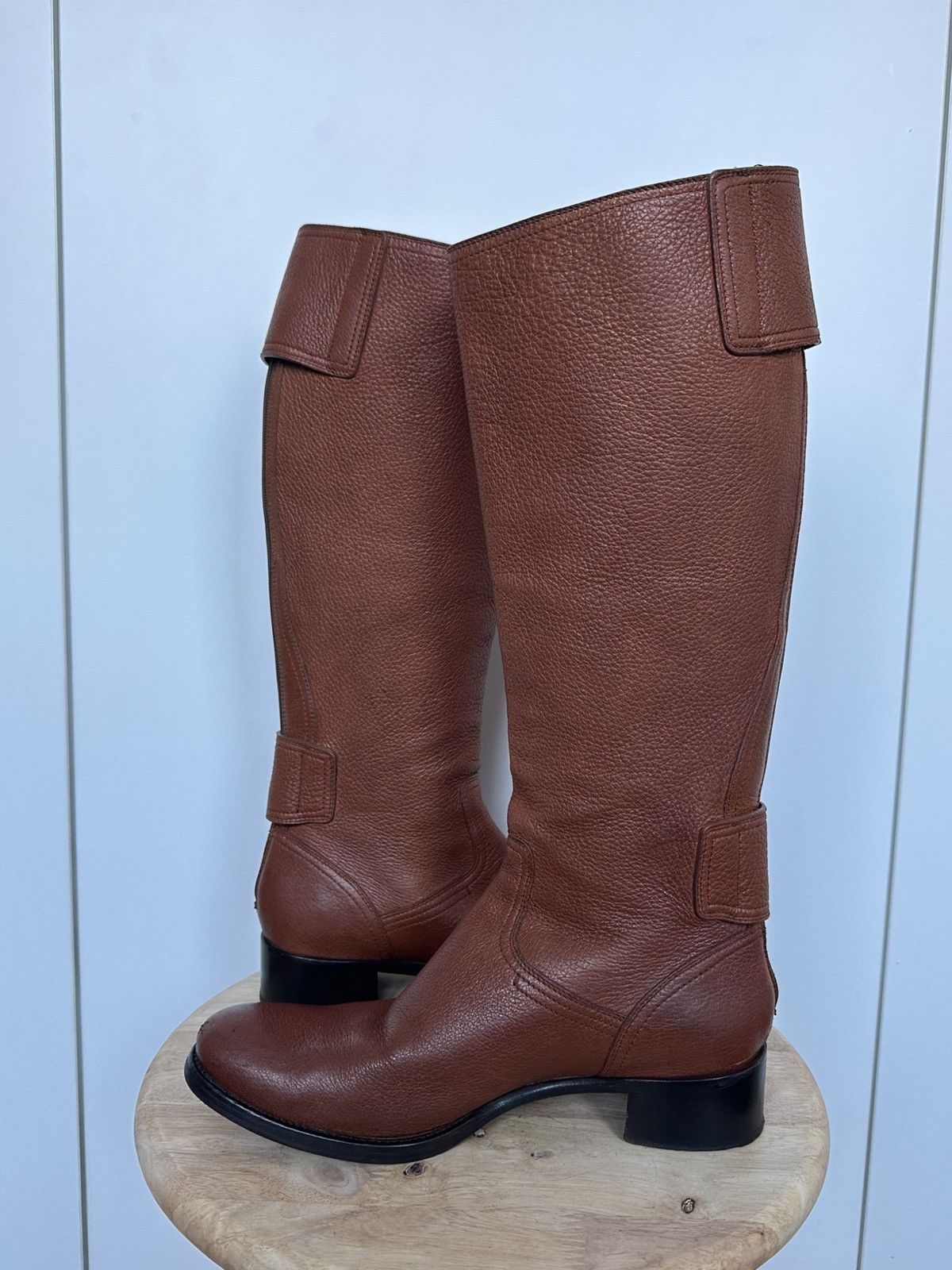 Prada Prada Brown Leather Knee High Riding Boots Designer Size US 6.5 / IT 36.5 - 6 Thumbnail