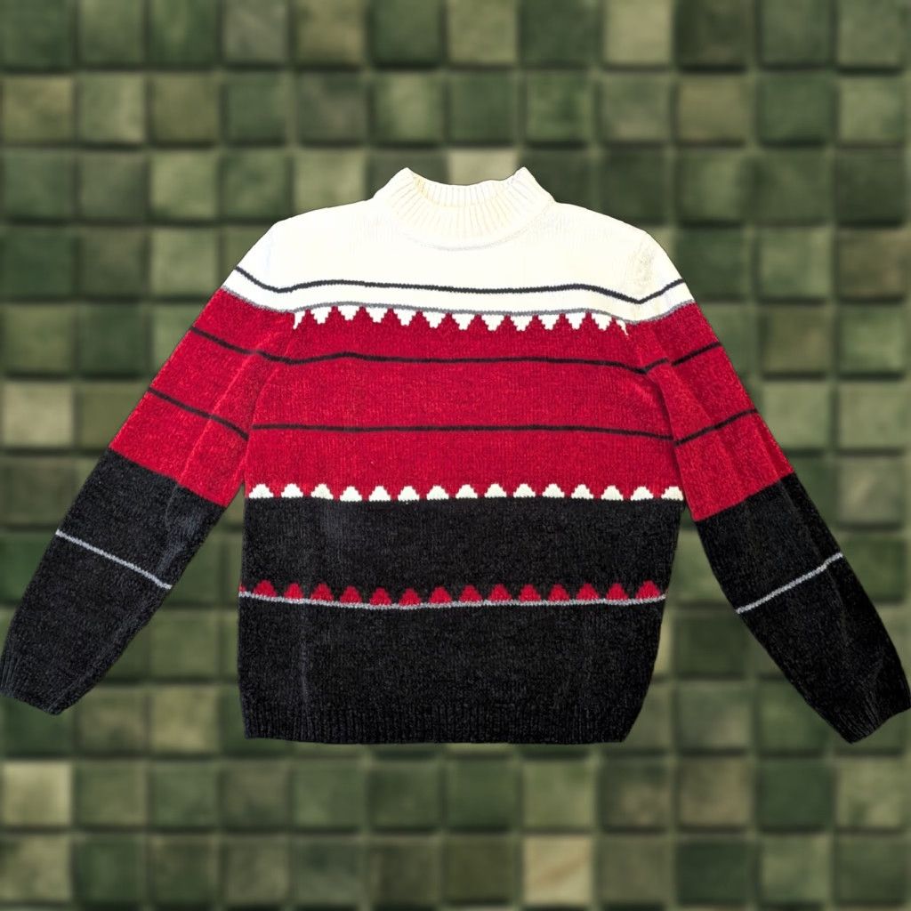 Vintage VINTAGE Alfred Dunner Pullover Sweater Geometric Chenille Black Red Cream M Women L1 Size M / US 6-8 / IT 42-44 - 1 Thumbnail