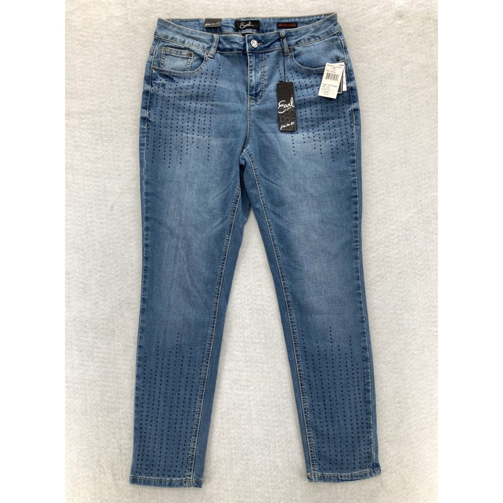 Vintage Earl Jean Skinny Ankle Jeans Womens 12 Medium Wash Blue Denim Studded Stretch Size 34" / US 12 / IT 48 - 2 Thumbnail