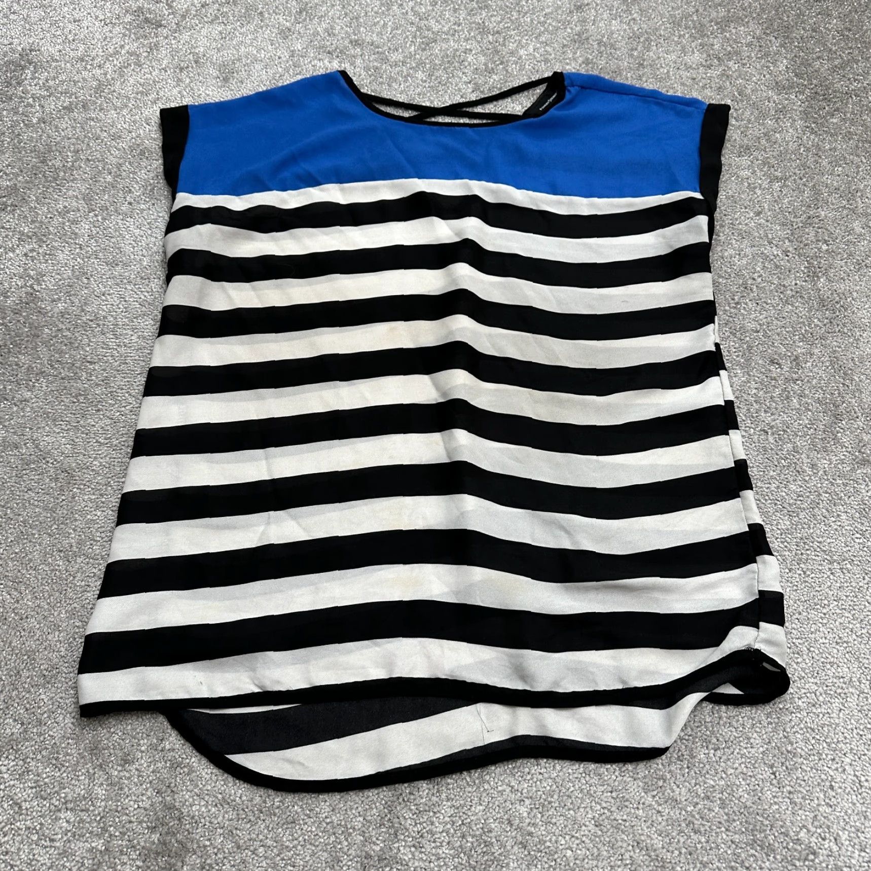 Vintage Ashley Stewart Tunic Blouse Womens 12 Blue White Black Striped Sleeveless Casual Shirt Size XL / US 12-14 / IT 48-50 - 2 Thumbnail