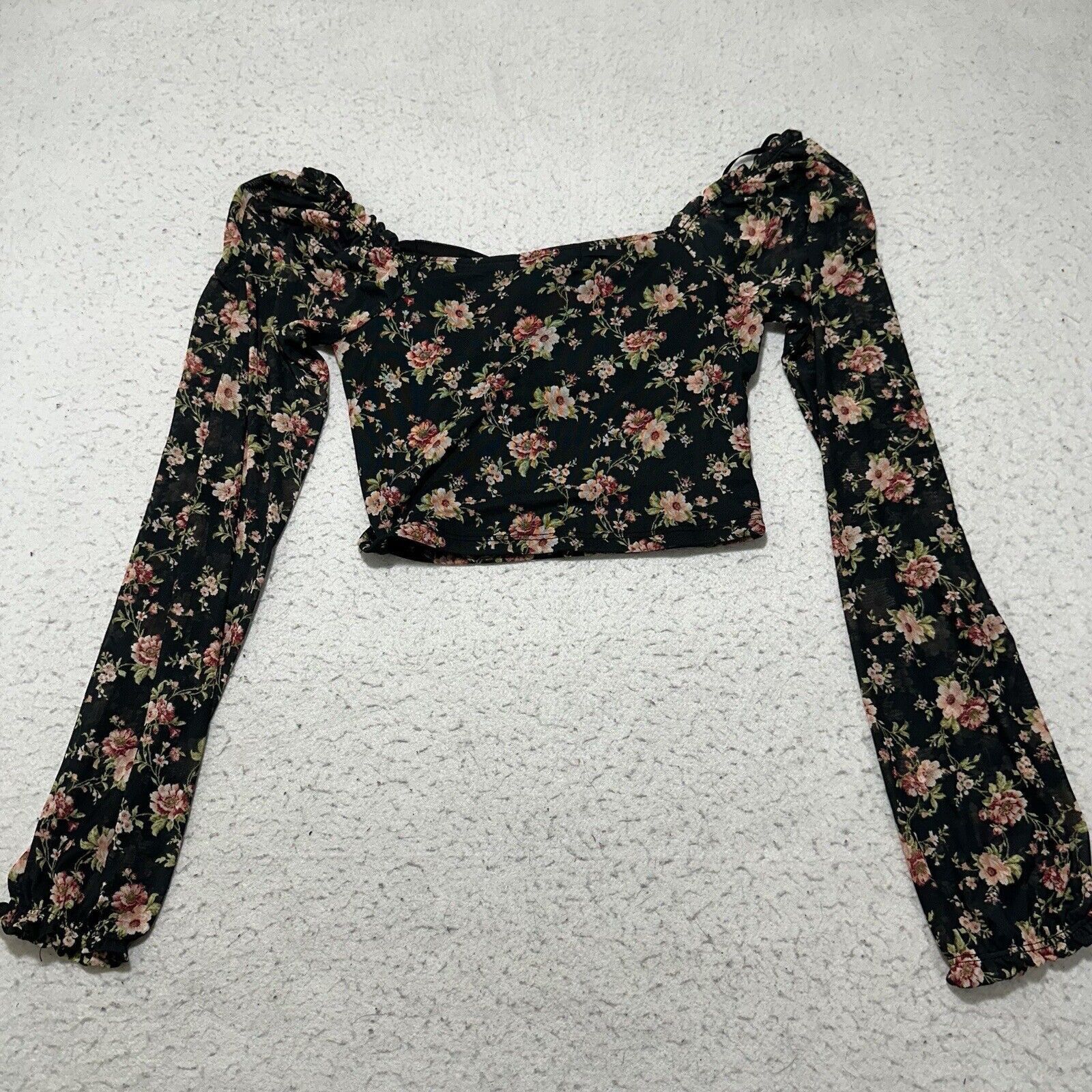 Forever 21 Forever 21 Small Off Shoulder Black Floral Cropped Blouse Size S / US 4 / IT 40 - 8 Thumbnail