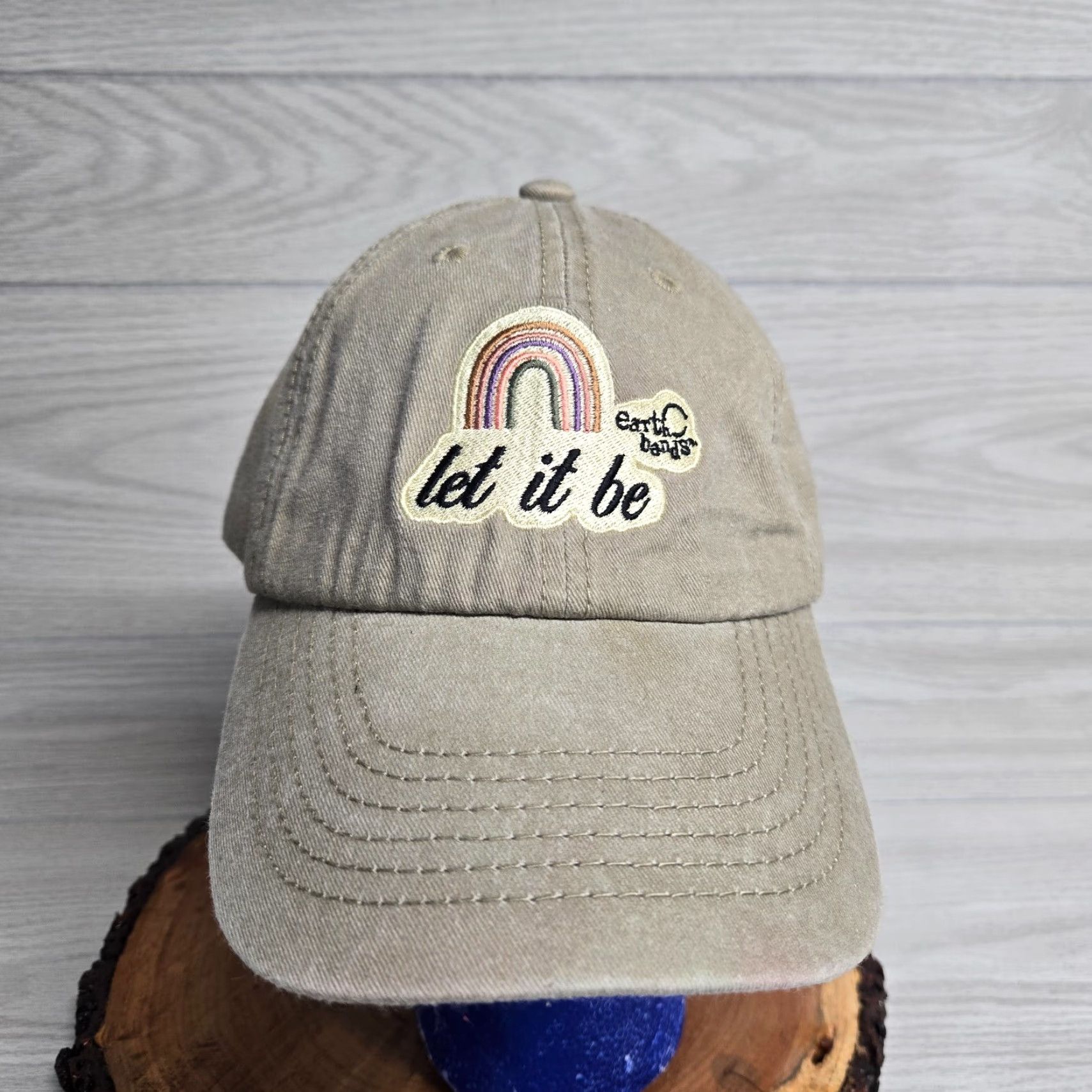 Rainbow Beige Hat Ball Cap Adult One Size Adjustable Rainbow Tan Beige Let It Be Peace Character Baseball Cap Womens Hat Size ONE SIZE - 2 Thumbnail