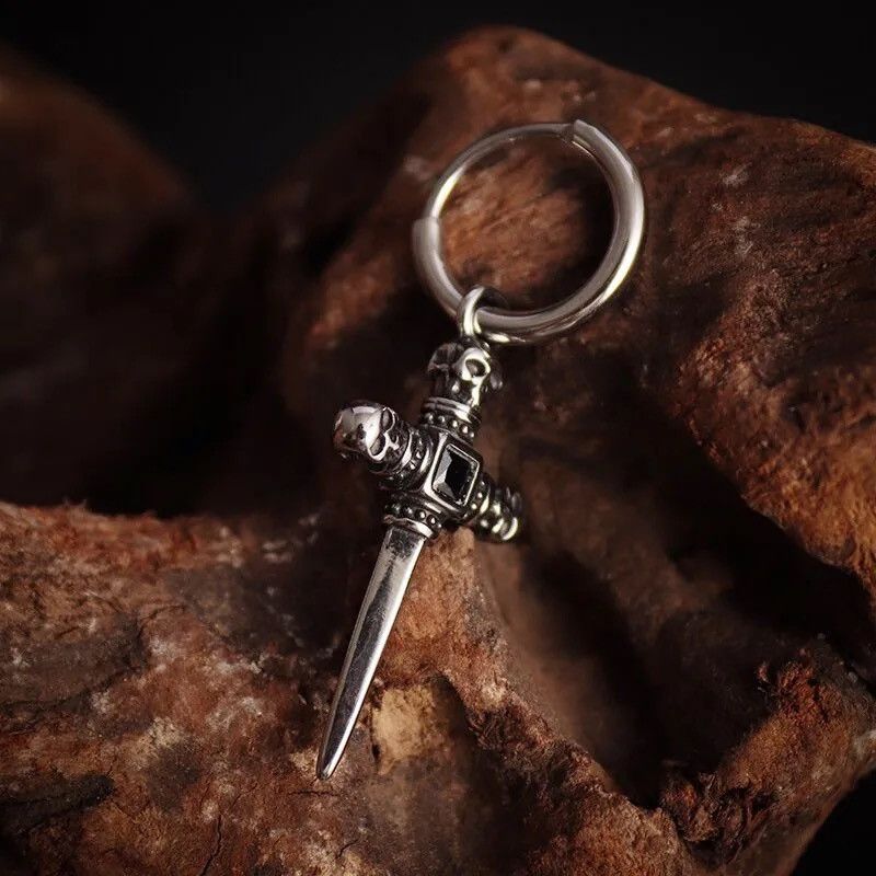 Jewelry Skull Head Sword Cross Dangle Earrings Size ONE SIZE - 3 Thumbnail
