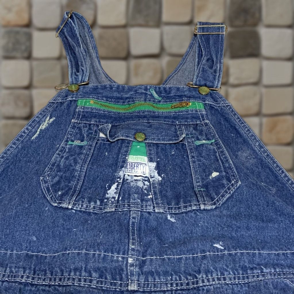 Denime VINTAGE Liberty Overalls Denim Blue Distressed Paint Stained Men’s 44x27 Overalls Mens Work Farm Pockets Jeans 44x27 Size US 44 / EU 60 - 1 Thumbnail