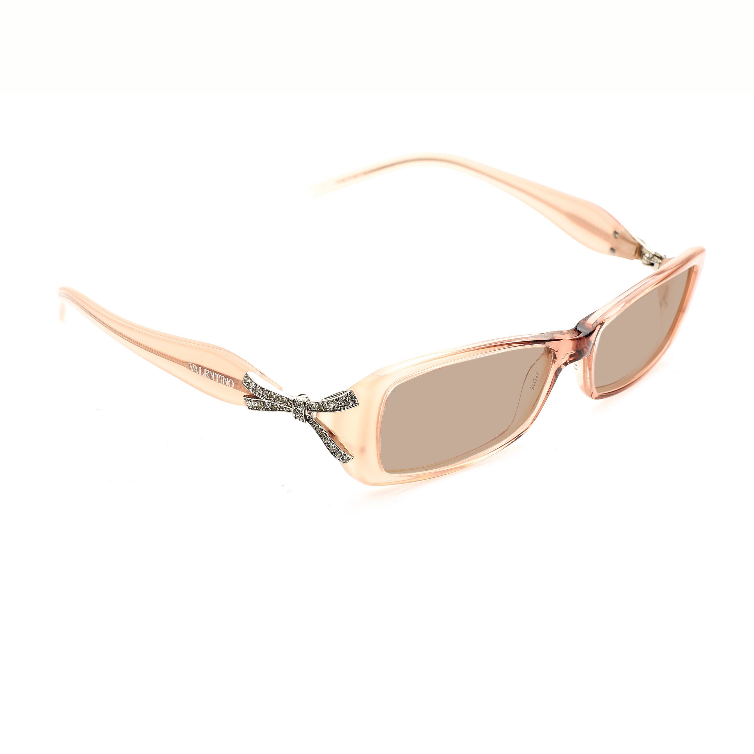 Valentino Valentino '00s Powder Pink Crystal Bow Plastic Sunglasses Size ONE SIZE - 1 Thumbnail