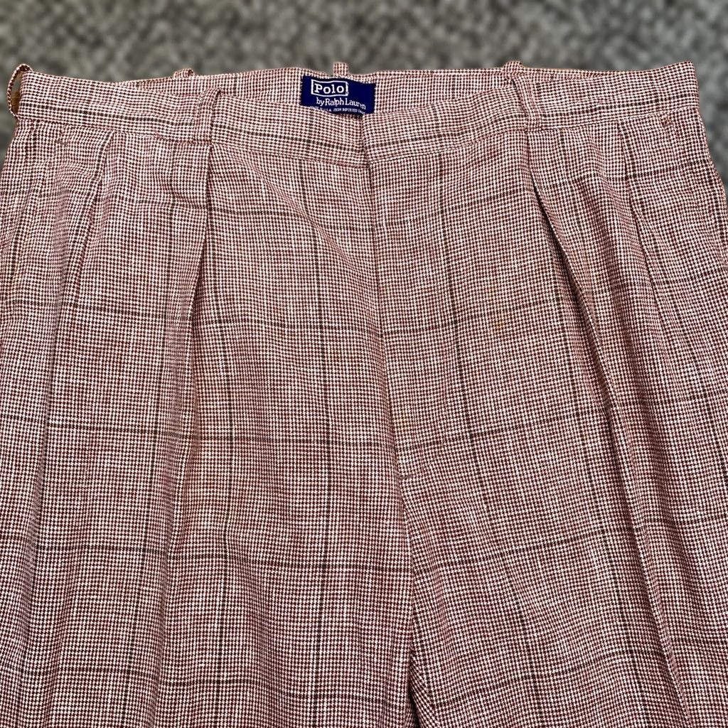 Polo Ralph Lauren VINTAGE Polo Ralph Lauren Pants Mens 36x30 Pleated Windowpane Plaid Houndstooth Brown Straight Chino Belt Loops Logo Vintage Boy? Size US M / EU 48-50 / 2 - 1 Thumbnail