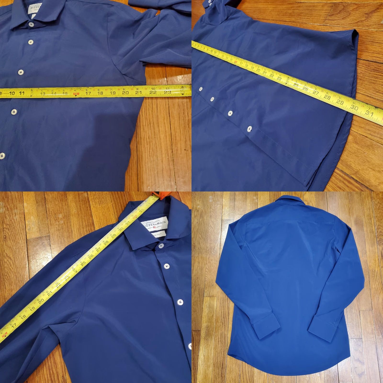 Mizzen+Main Mizzen+Main Leeward Shirt Mens Medium Blue Solid Slim Trim Fit Dress Performance Shirt Size 40R - 8 Thumbnail