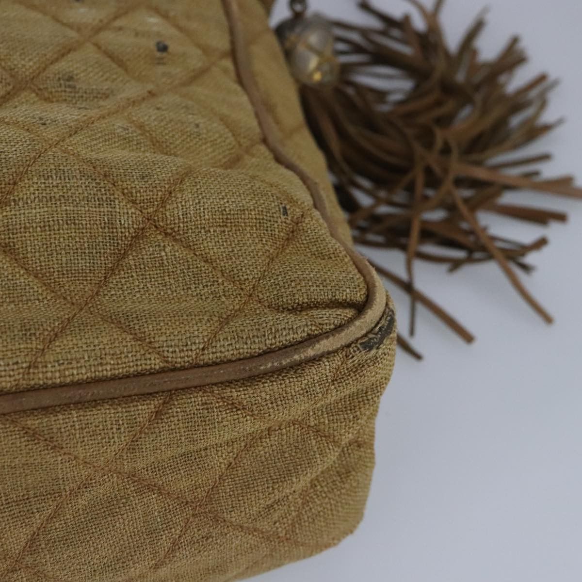 CHANEL Matelasse Shoulder Bag Canvas Beige CC