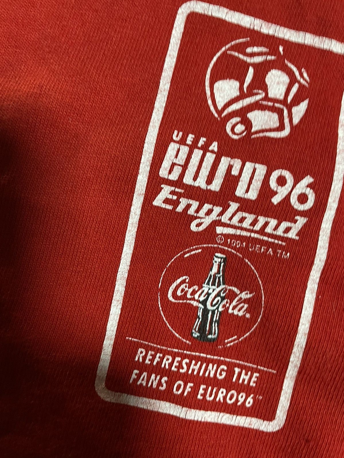 Coca Cola Vtg 90s Coca-Cola Euro 96 Football Single Stitch Tee Size US L / EU 52-54 / 3 - 6 Thumbnail