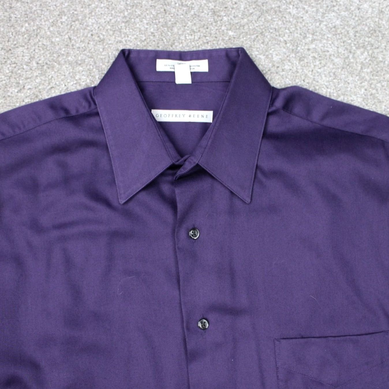 Geoffrey Beene Geoffrey Beene Shirt Mens Large Purple 16, 32/33 Long Sleeve Dress Shirt Cotton Blend Button Cuff Barrel Casual Business Vintage No Size US L / EU 52-54 / 3 - 4 Thumbnail