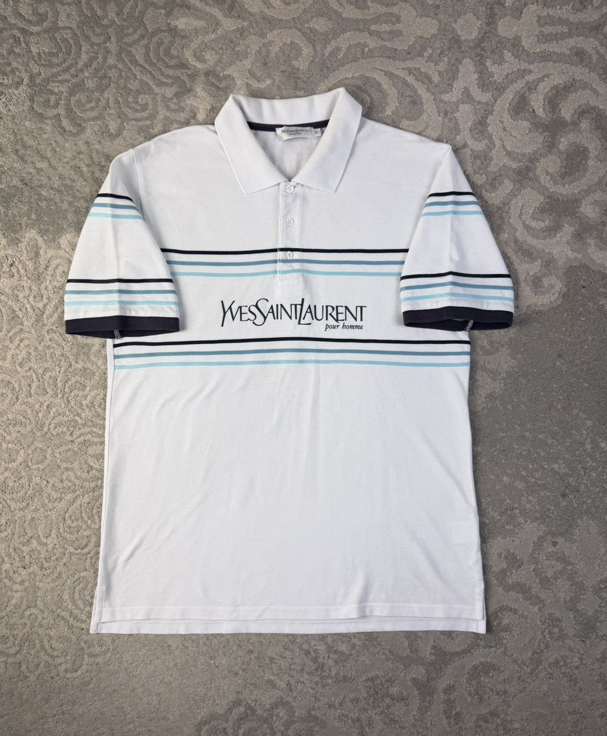 Yves Saint Laurent Yves Saint Laurent Big Log White Polo Shirt Size US XL / EU 56 / 4 - 1 Thumbnail