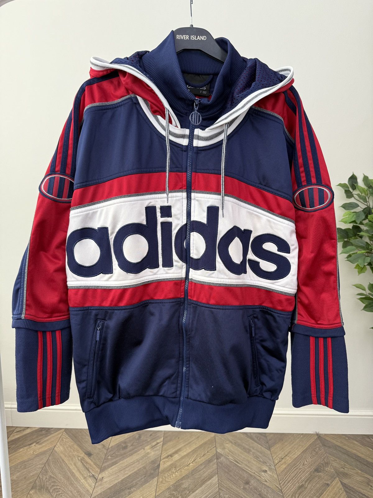 Adidas Vintage 90s Adidas Big Spell Out Hooded Track Jacket Size US M / EU 48-50 / 2 - 3 Thumbnail