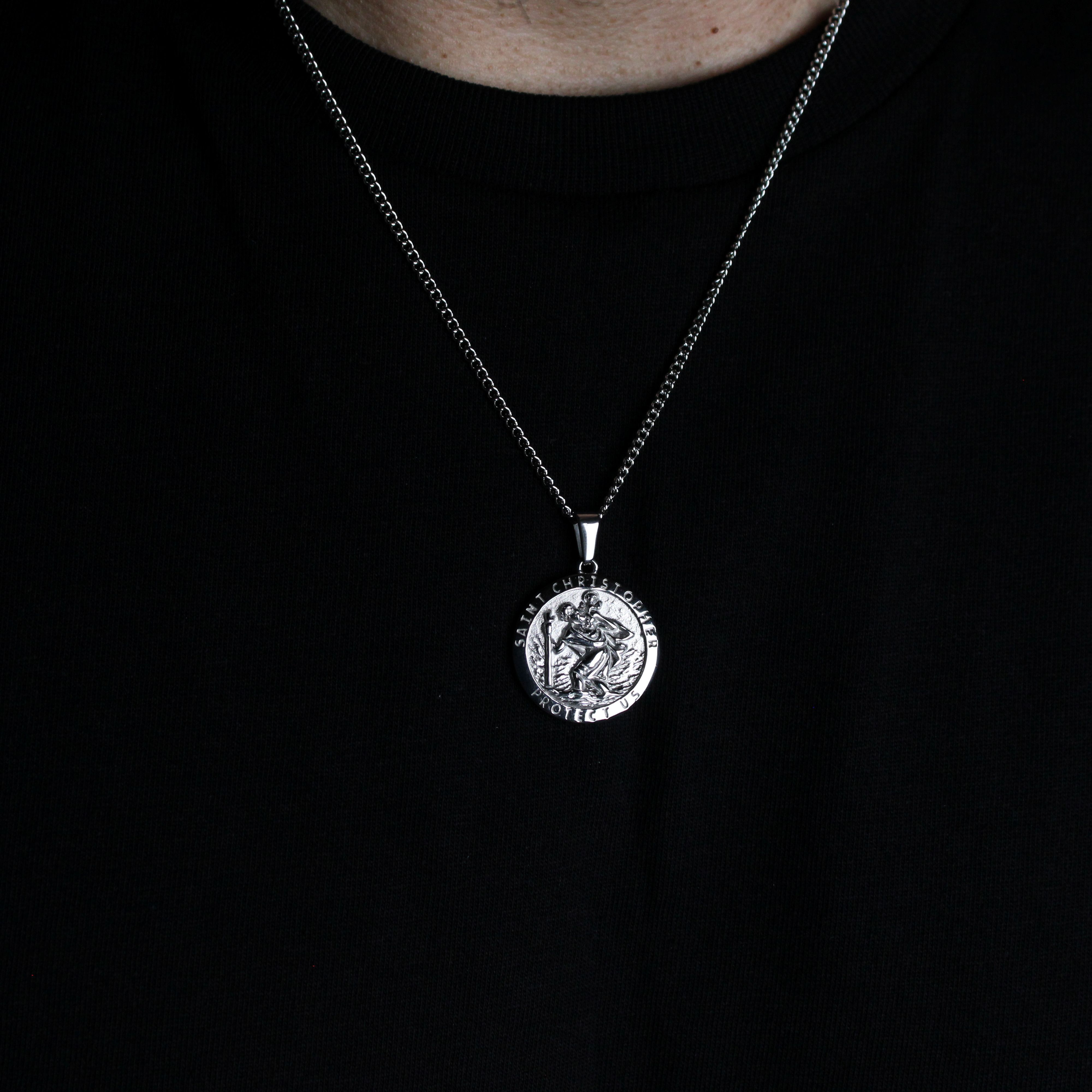 Jewelry Silver Saint Christopher Pendant Chain Necklace Size ONE SIZE - 2 Thumbnail