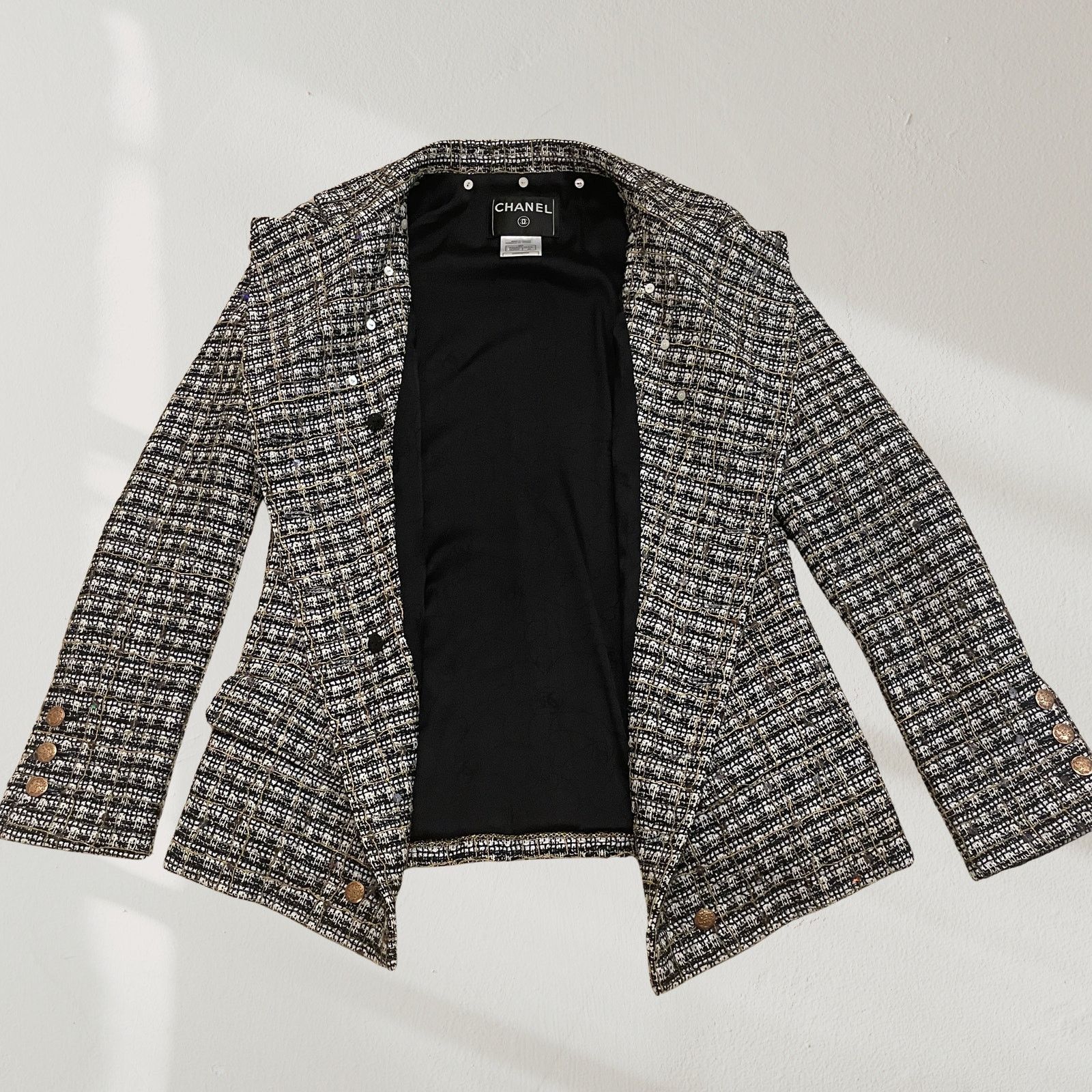 Chanel Chanel 05 Black White Plaid Tweed Sequin Jacket FR 40 Size M / US 6-8 / IT 42-44 - 6 Thumbnail