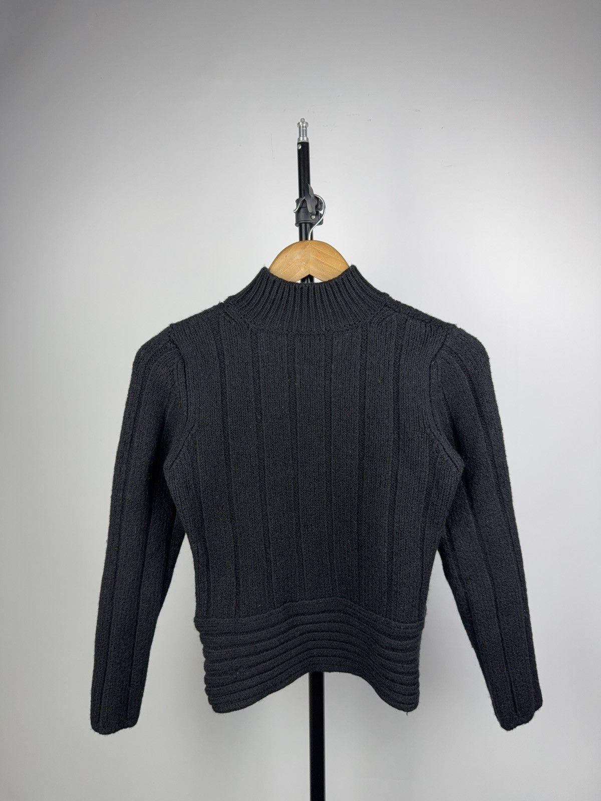 Hugo Boss Luxury HUGO Boss Black Ribbed Wool Knit Mock Neck Sweater Size XS / US 0-2 / IT 36-38 - 6 Thumbnail