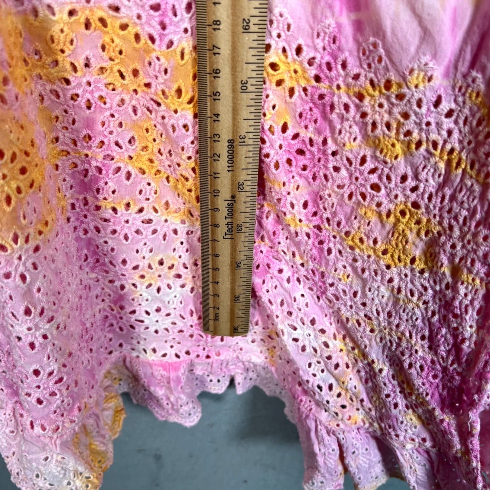 Vintage Calypso St. Barth Womens Small Pink & Yellow Tie-Dye Wrap Dress With Eyelet Hem Shirt Sleeveless V-Neck Casual Summer Spring Short Dress Womens Size S / US 4 / IT 40 - 6 Thumbnail