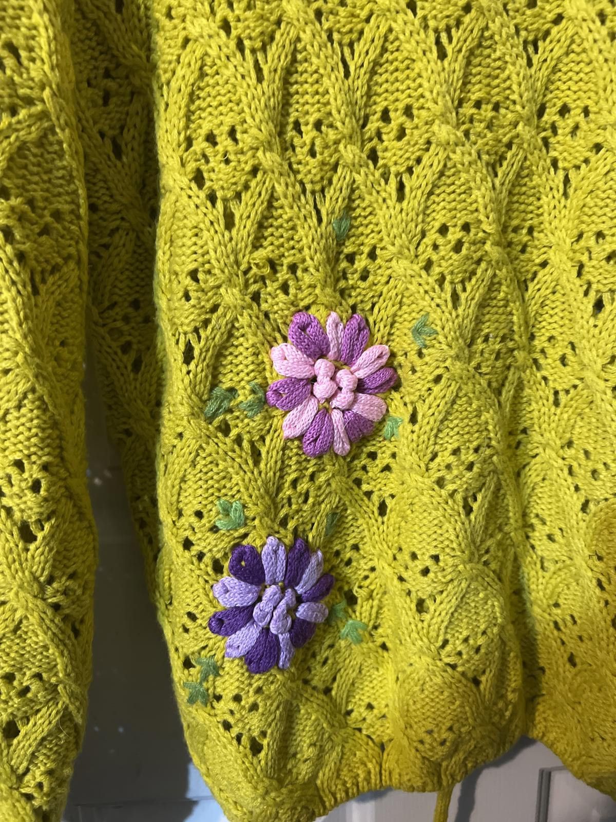 Other Yellow Crochet Knit Sweater with Floral Appliques L Size L / US 10 / IT 46 - 5 Thumbnail